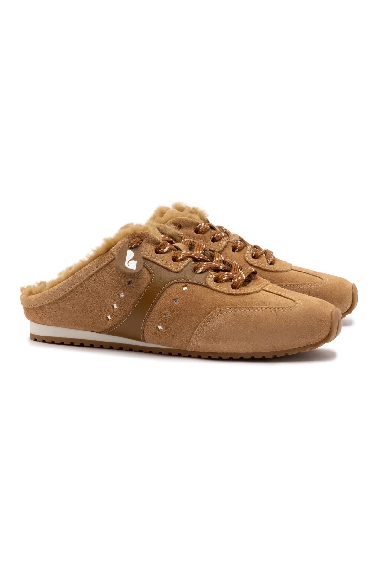 Stella Mule In Peanut Suede And Natural Shearling by Larroudé