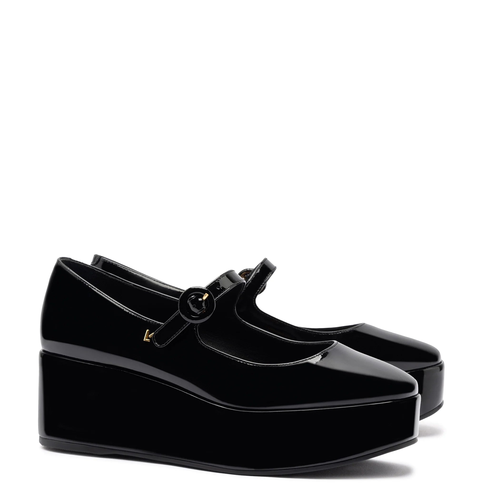 Blair Flatform In Black Patent Leather by Larroudé