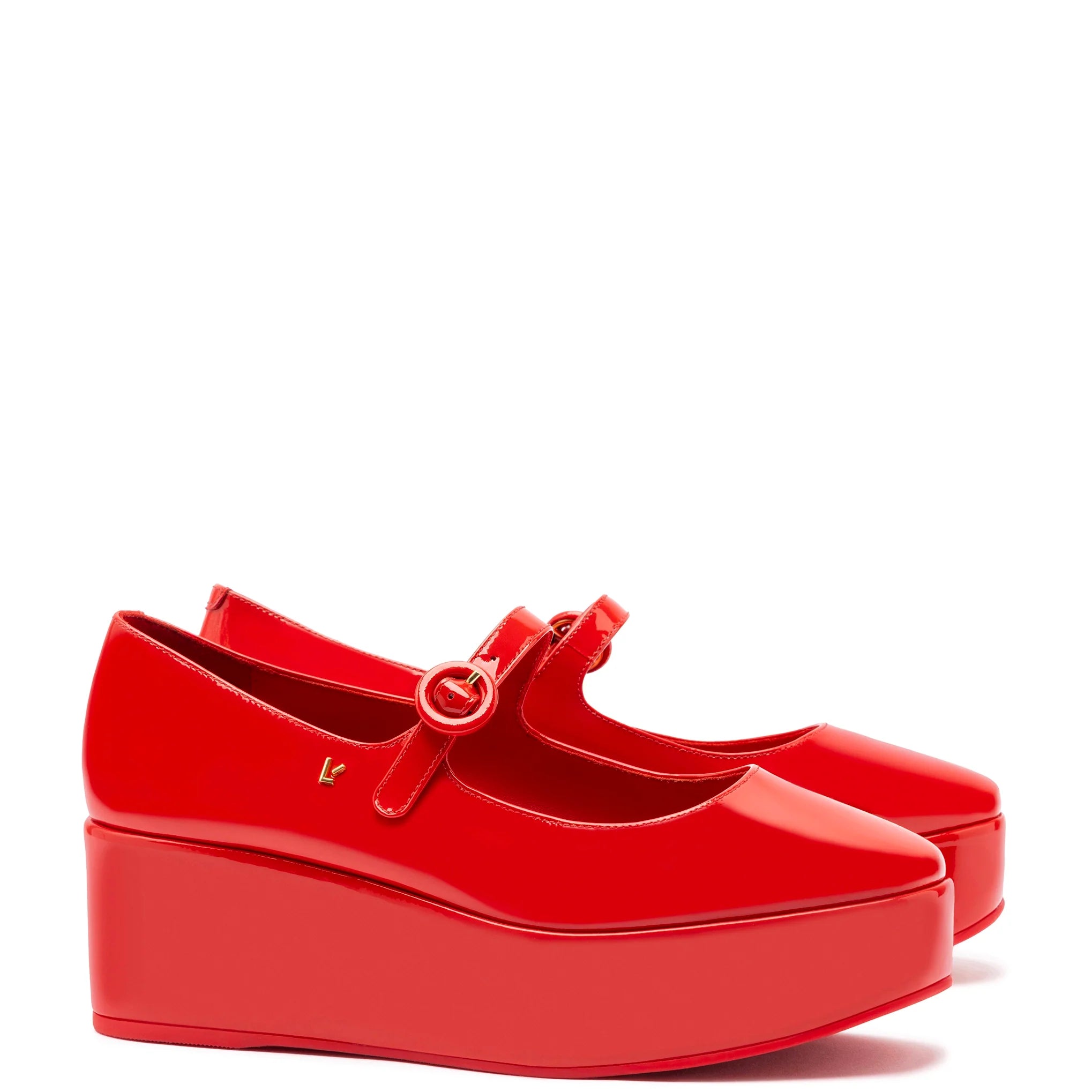 Blair Flatform In Scarlet Patent Leather by Larroudé