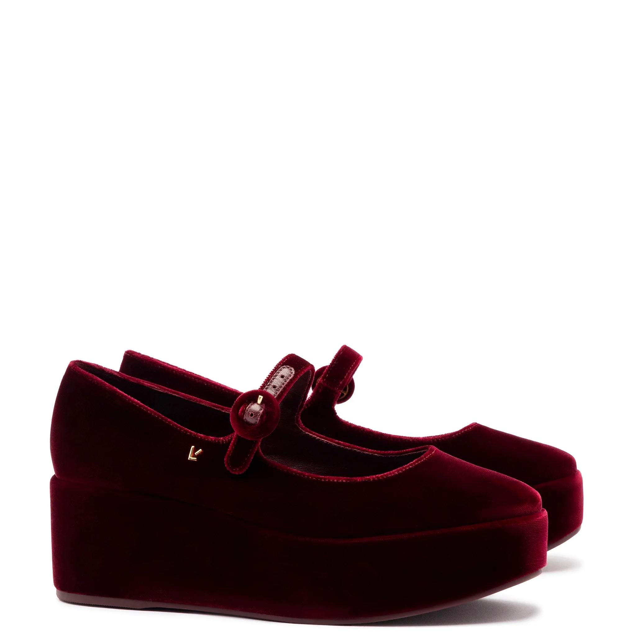 Blair Flatform In Wine Velvet by Larroudé