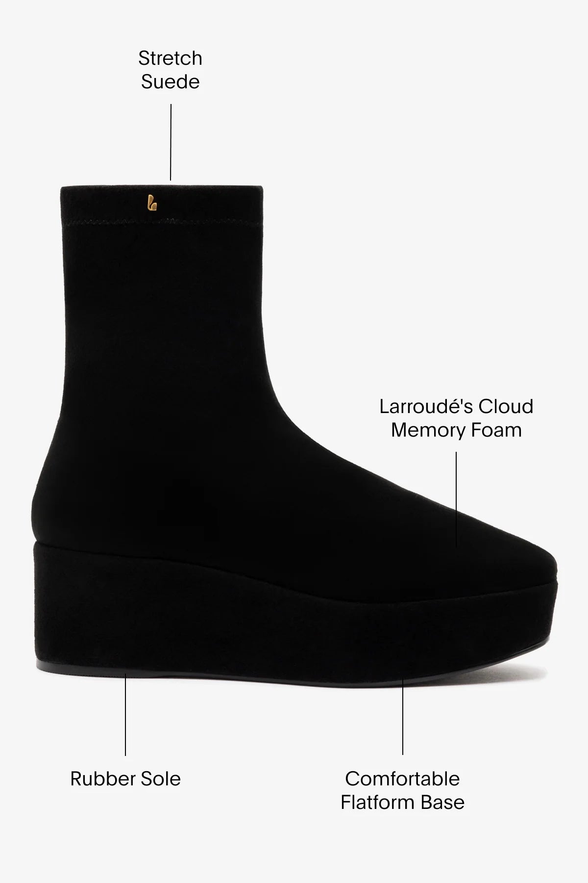 Dani Flatform Boot In Black Suede by Larroudé
