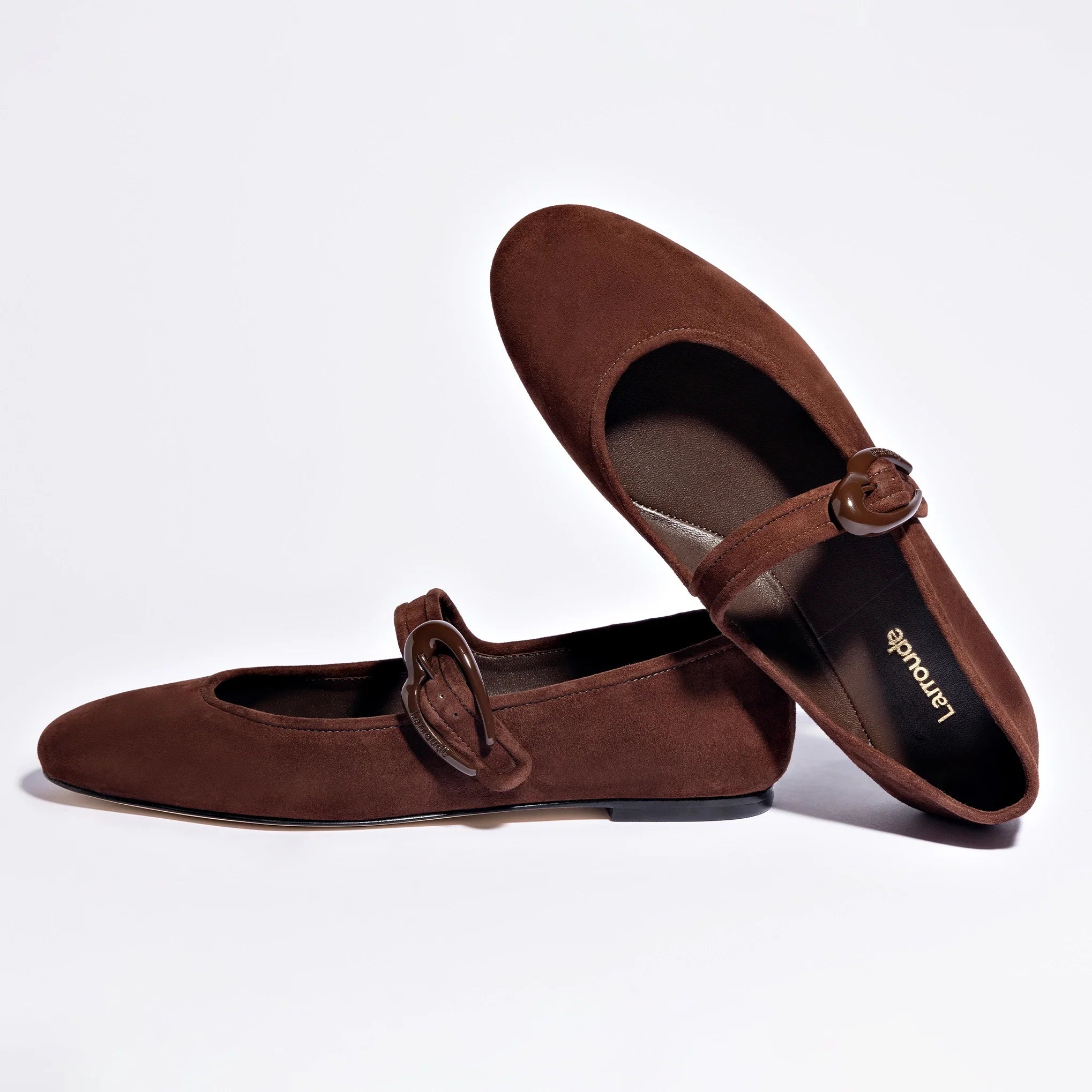 Verona Ballet Flat In Brown Suede by Larroudé