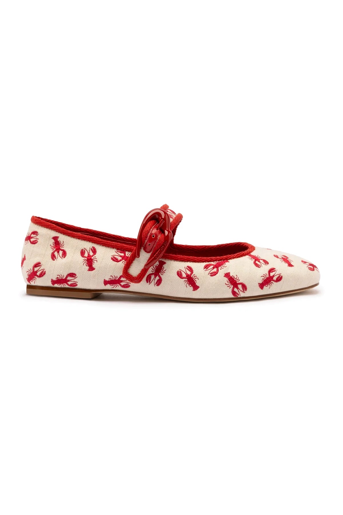 Verona Ballet Flat In White Striped Fabric and Lobster Embroidery by Larroudé