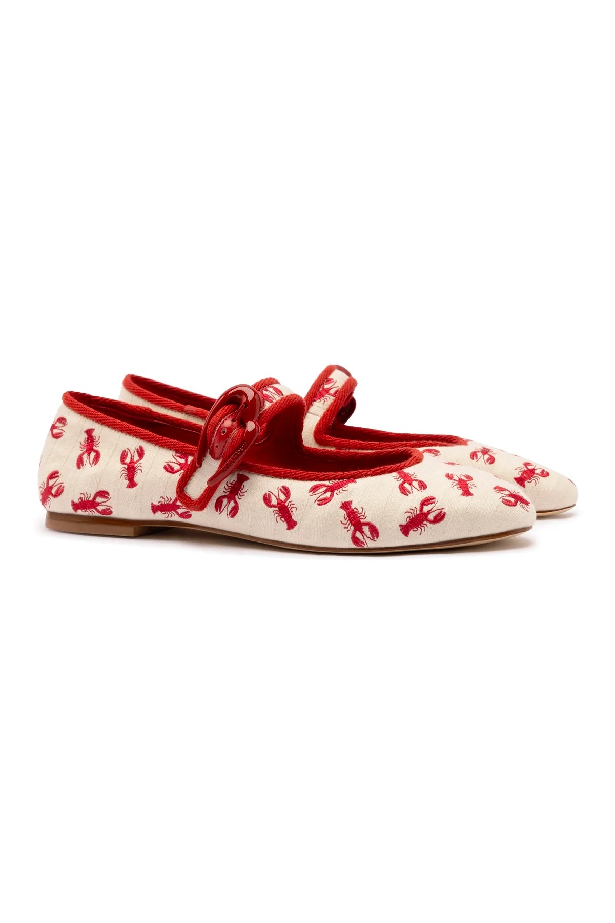 Verona Ballet Flat In White Striped Fabric and Lobster Embroidery by Larroudé