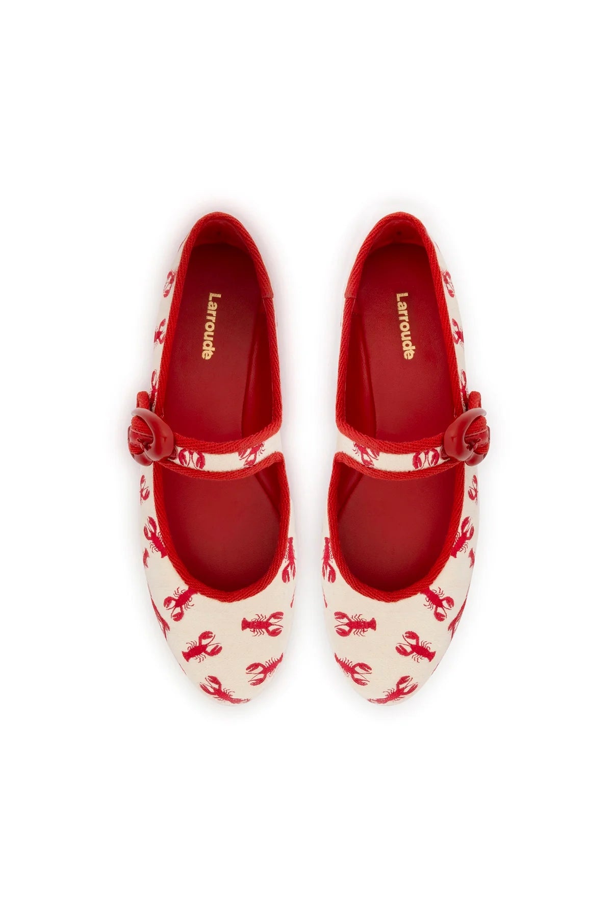 Verona Ballet Flat In White Striped Fabric and Lobster Embroidery by Larroudé
