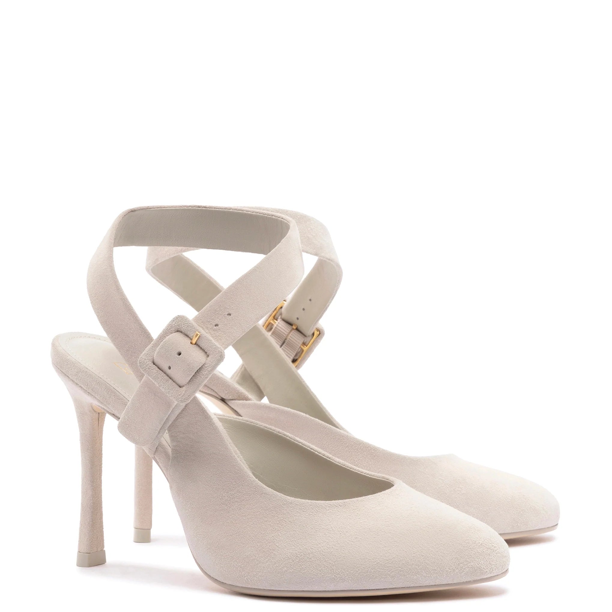 Deena Pump In Mushroom Grey Suede by Larroudé