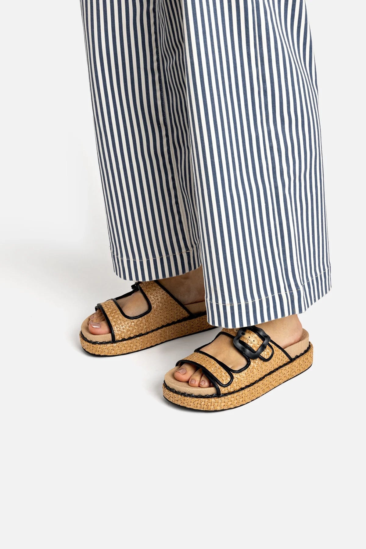 Maui Slide In Tapestry Natural Raffia and Black Trimming by Larroudé