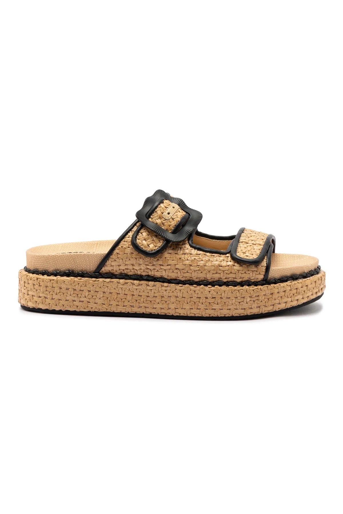 Maui Slide In Tapestry Natural Raffia and Black Trimming by Larroudé