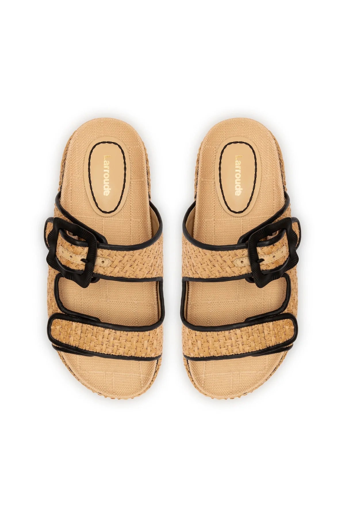 Maui Slide In Tapestry Natural Raffia and Black Trimming by Larroudé