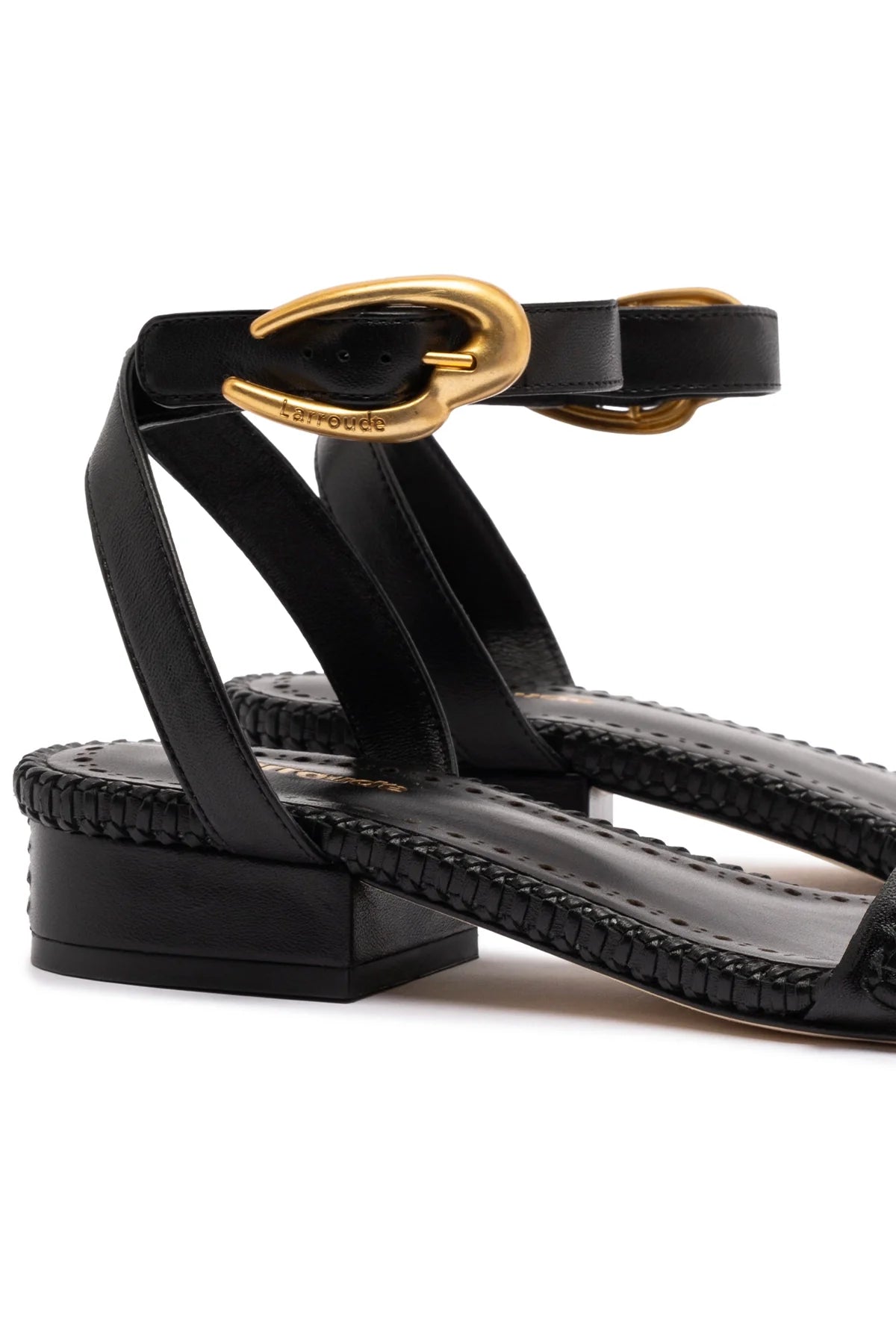 Verona Flat Sandal In Black Leather by Larroudé