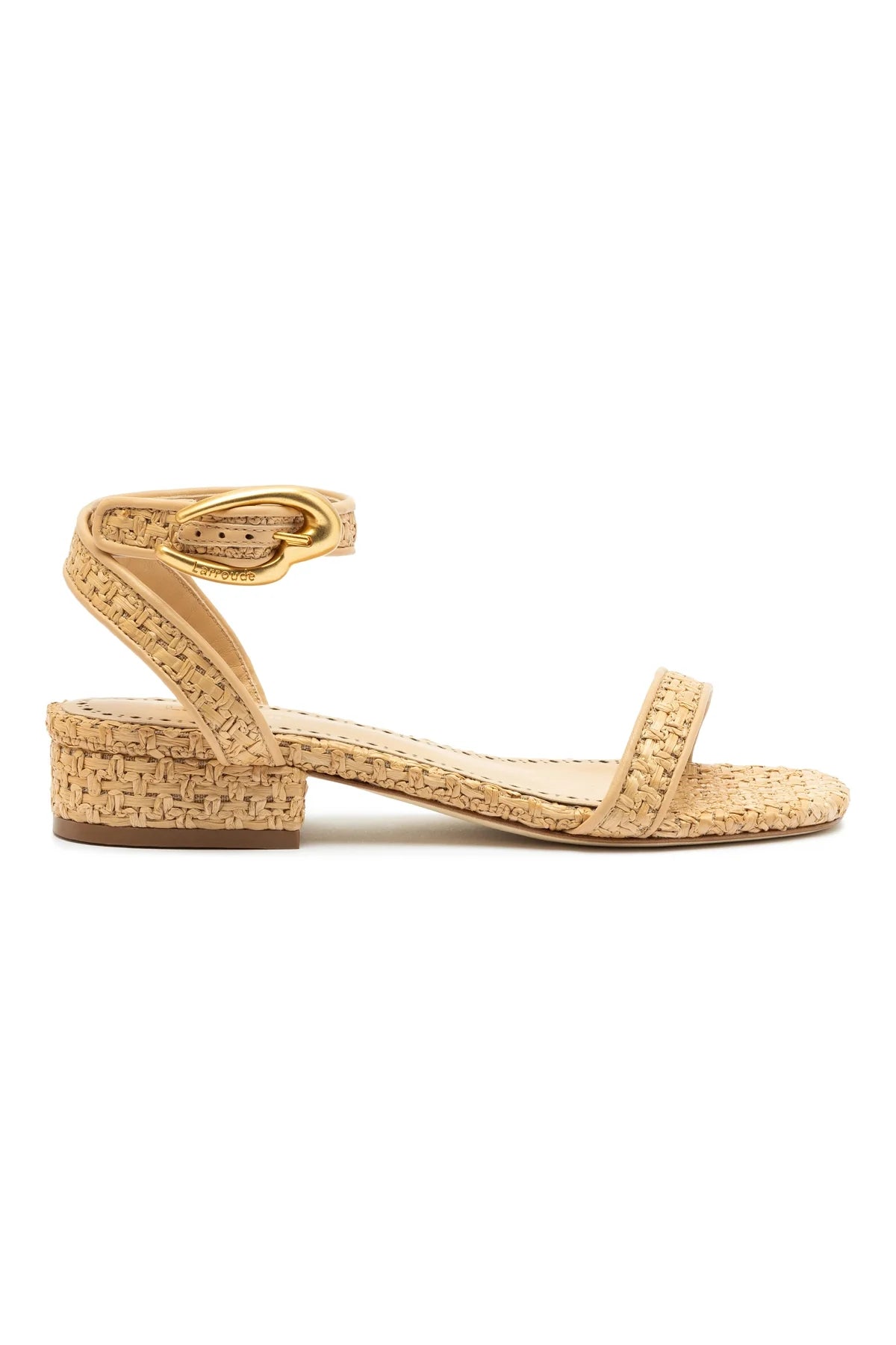 Verona Flat Sandal In Beige Leather and Natural Raffia by Larroudé