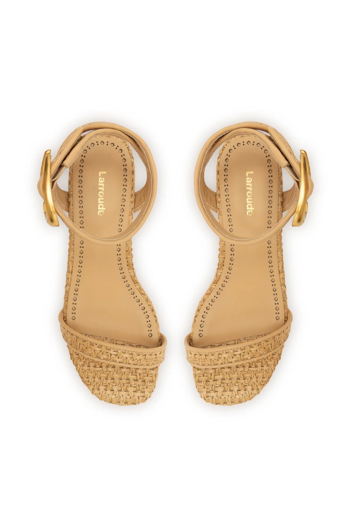 Verona Flat Sandal In Beige Leather and Natural Raffia by Larroudé
