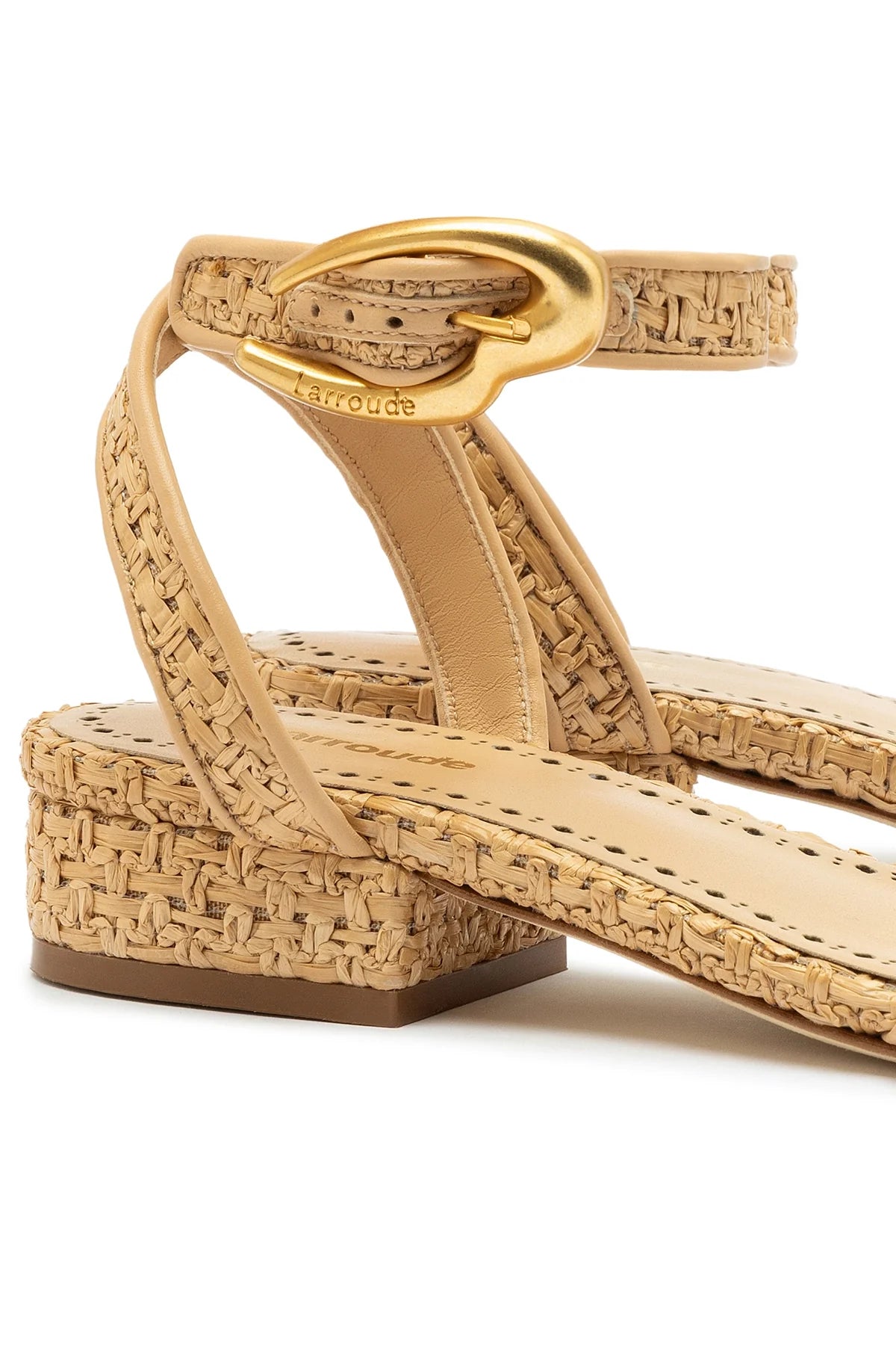 Verona Flat Sandal In Beige Leather and Natural Raffia by Larroudé