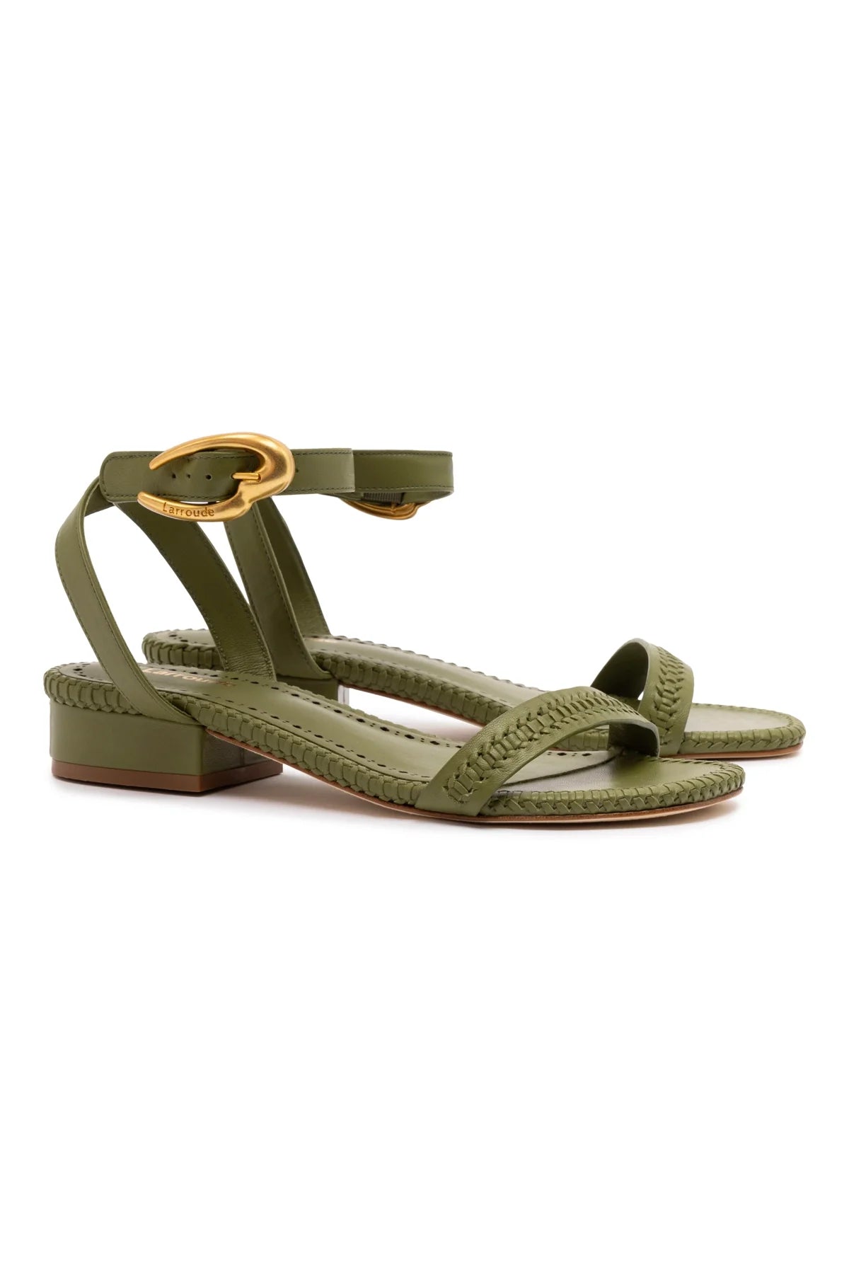 Verona Flat Sandal In Seaweed Leather by Larroudé