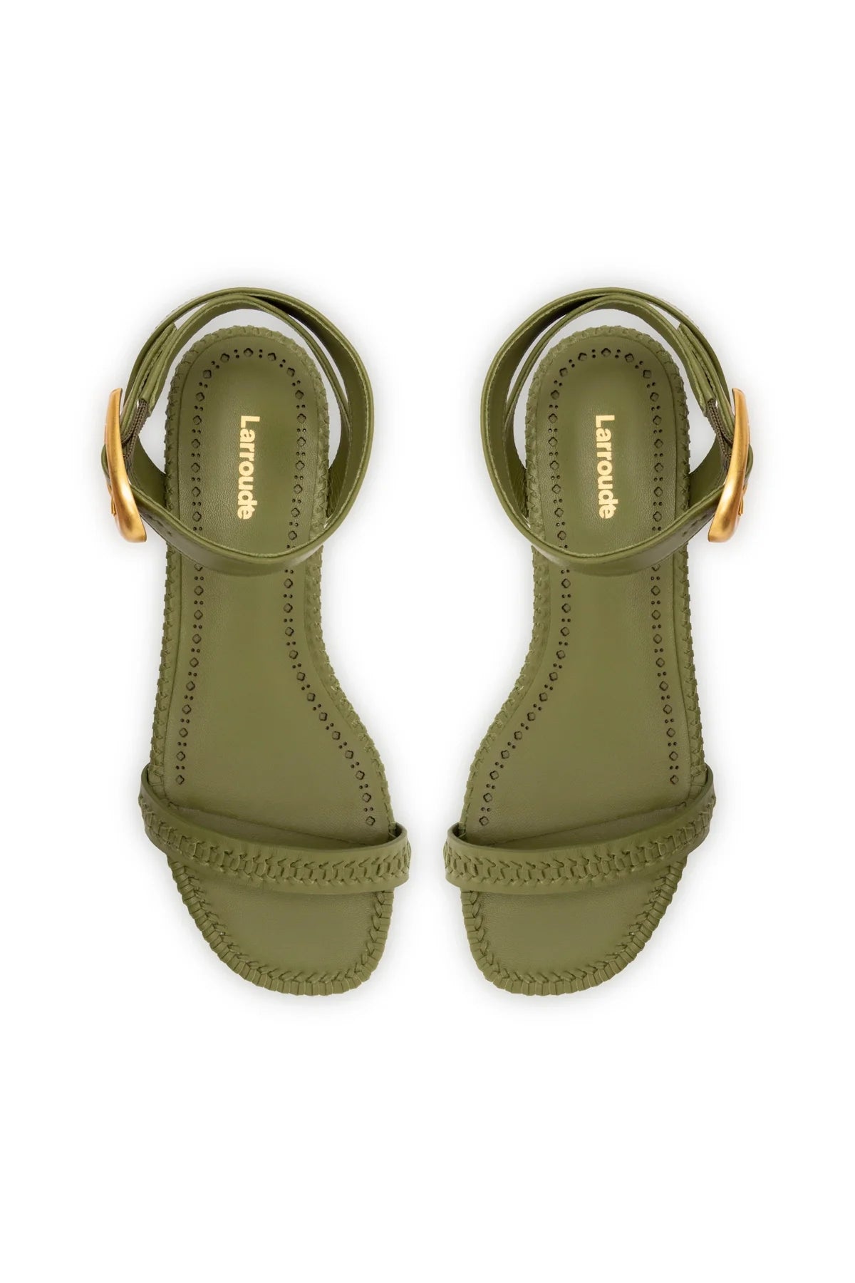 Verona Flat Sandal In Seaweed Leather by Larroudé