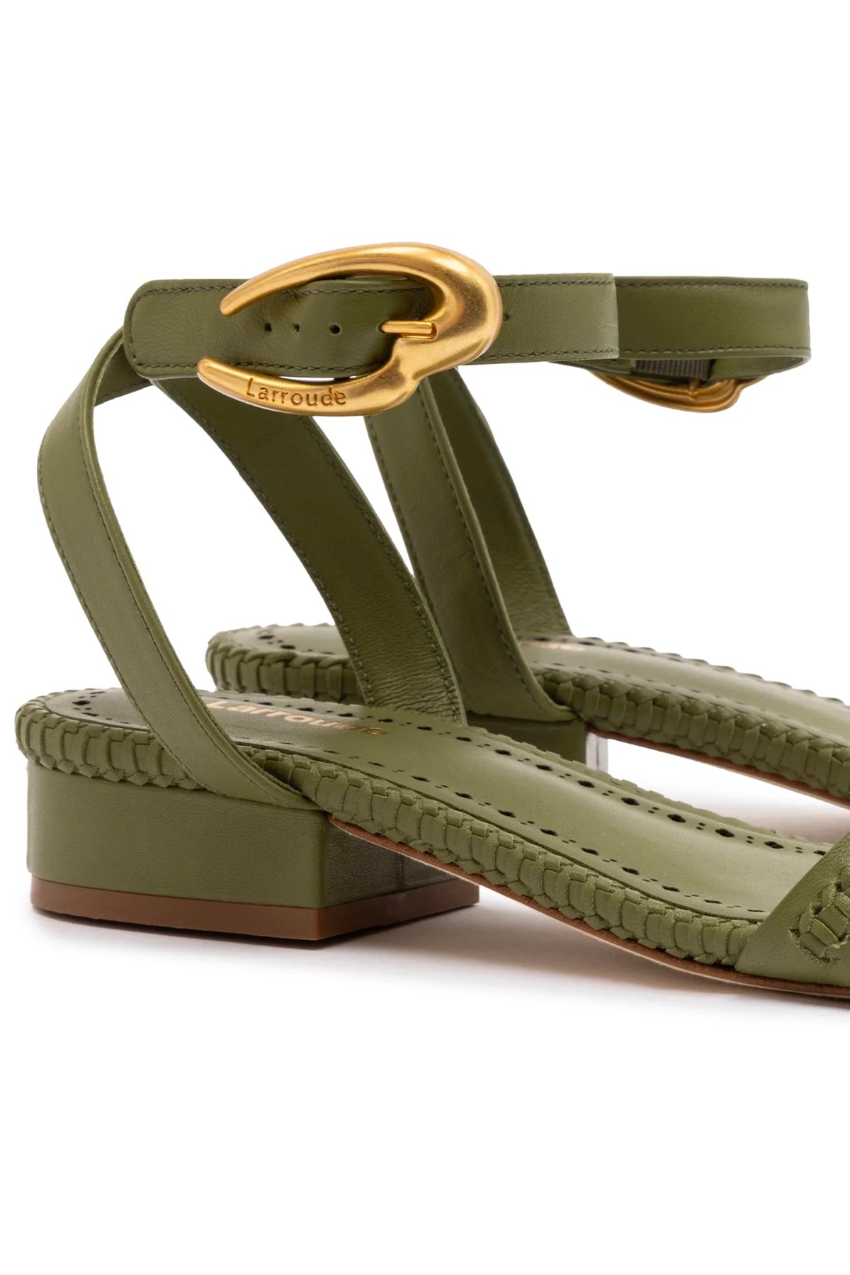 Verona Flat Sandal In Seaweed Leather by Larroudé