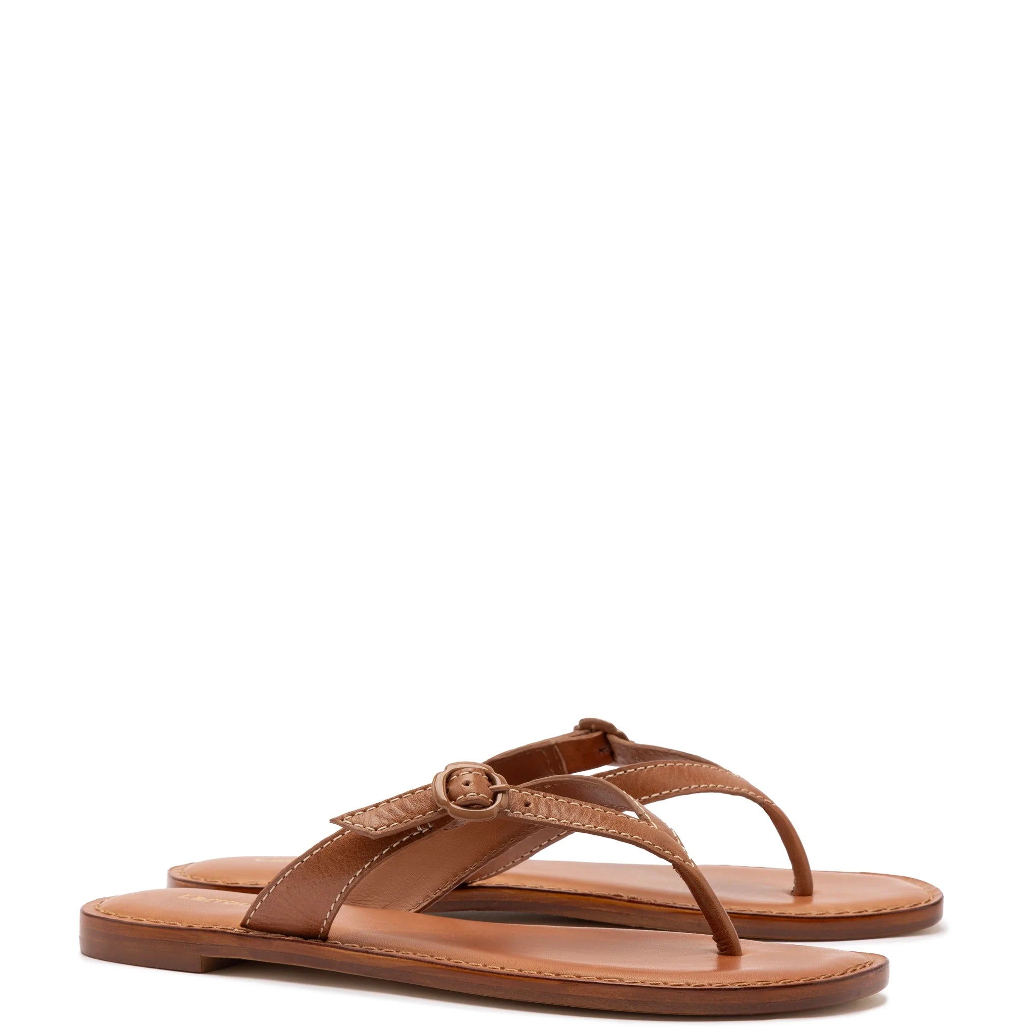 Mary Kate Flat Sandal In Caramel Leather by Larroudé