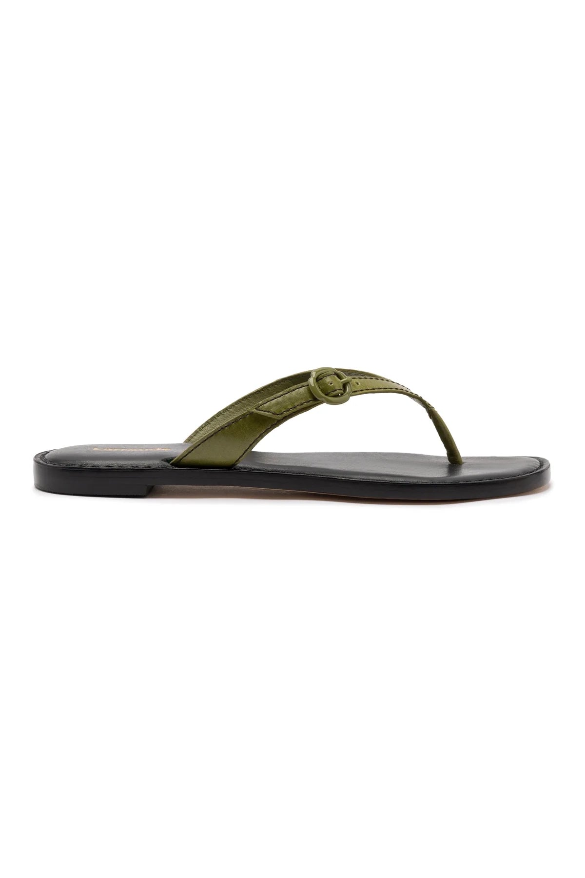 Mary Kate Flat Sandal In Seaweed Leather by Larroudé