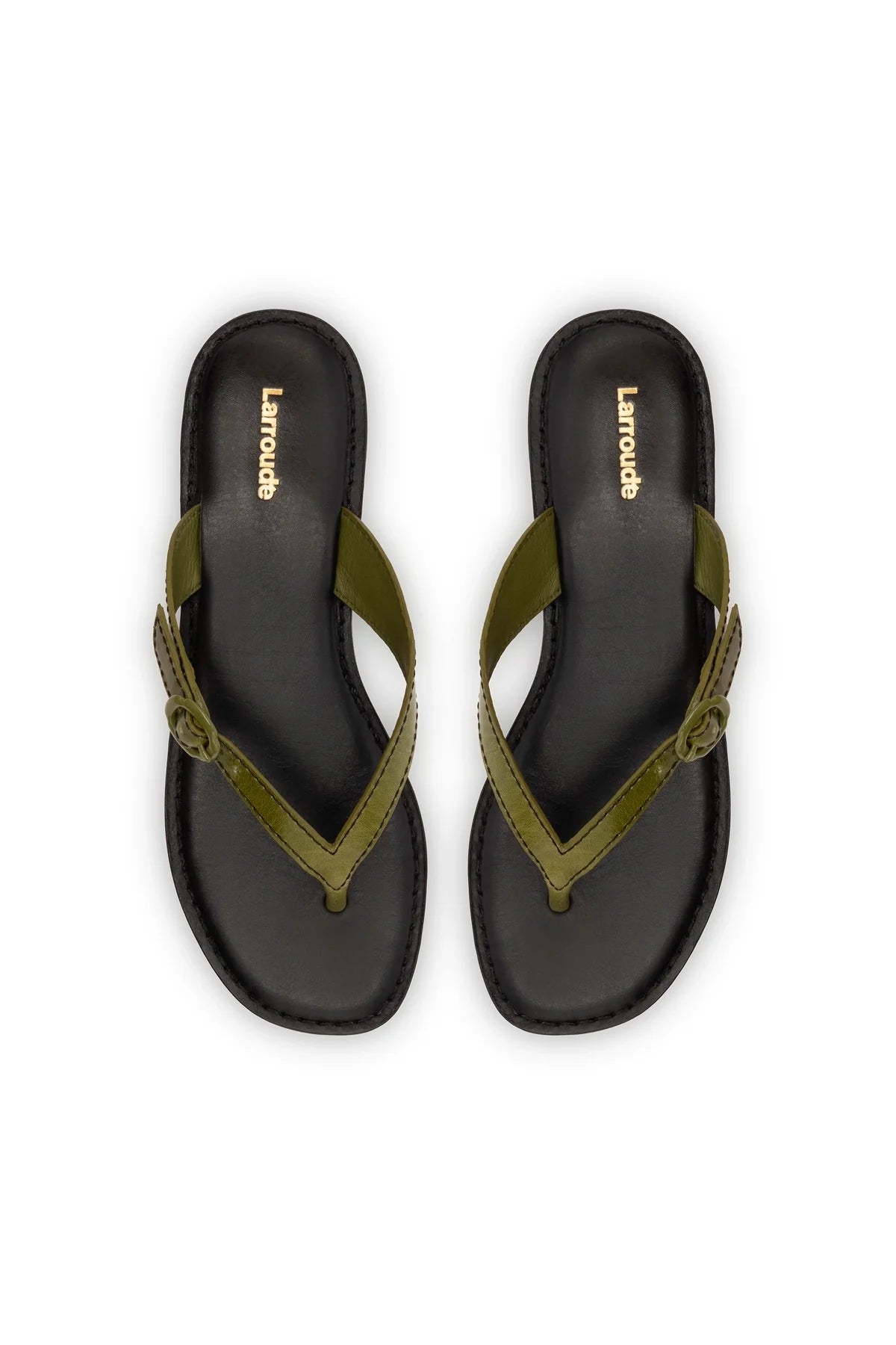 Mary Kate Flat Sandal In Seaweed Leather by Larroudé