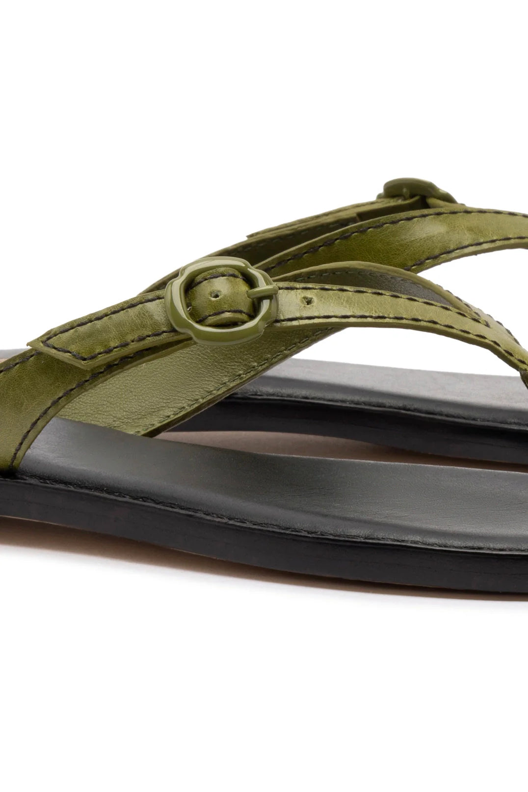 Mary Kate Flat Sandal In Seaweed Leather by Larroudé