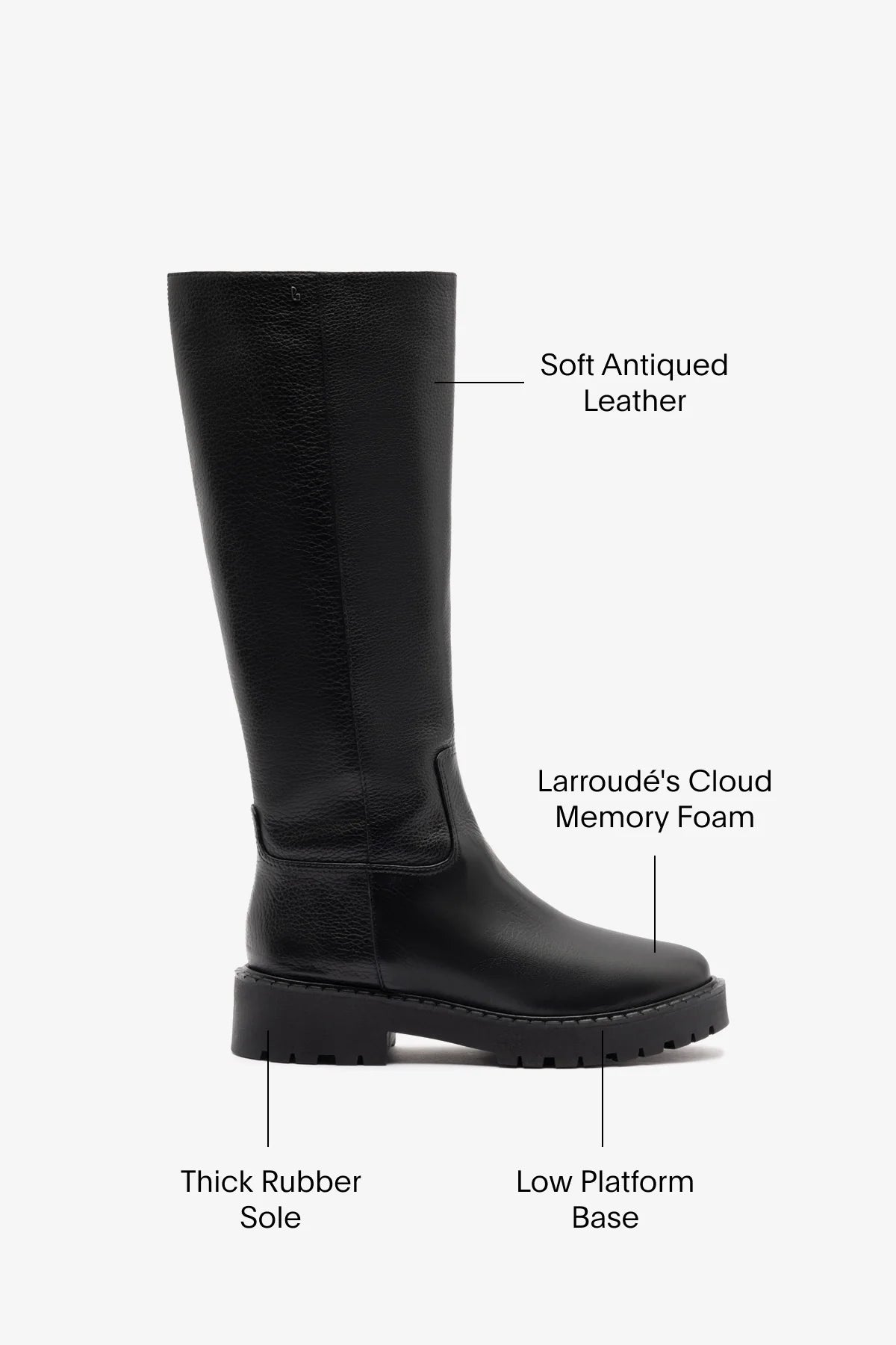 Anne Lugsole Boot In Black Leather by Larroudé