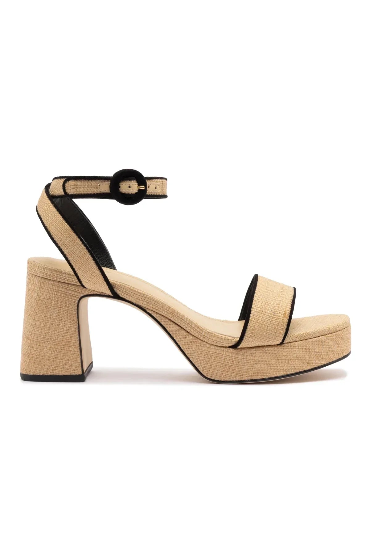 Dolly Low Sandal In Beige Raffia and Black Trimming by Larroudé