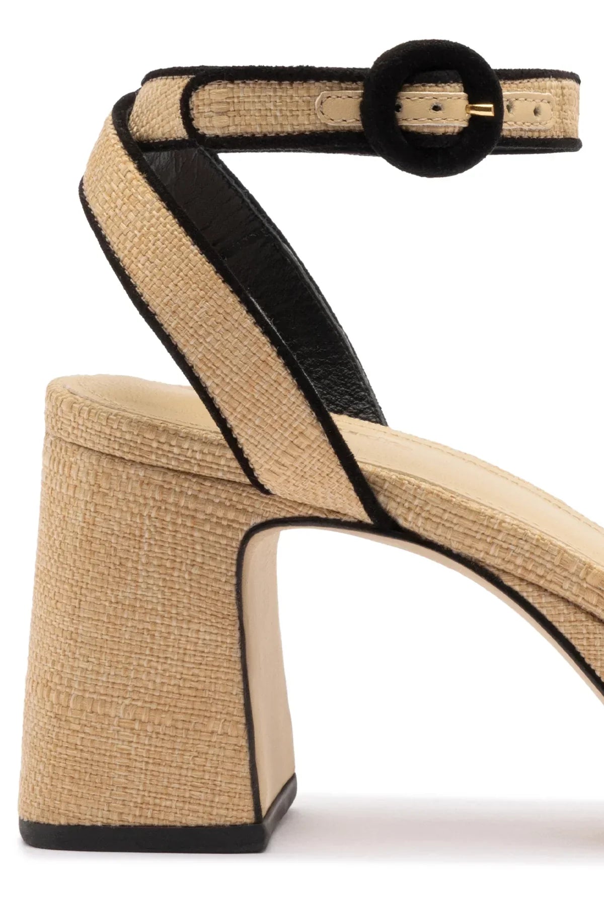 Dolly Low Sandal In Beige Raffia and Black Trimming by Larroudé