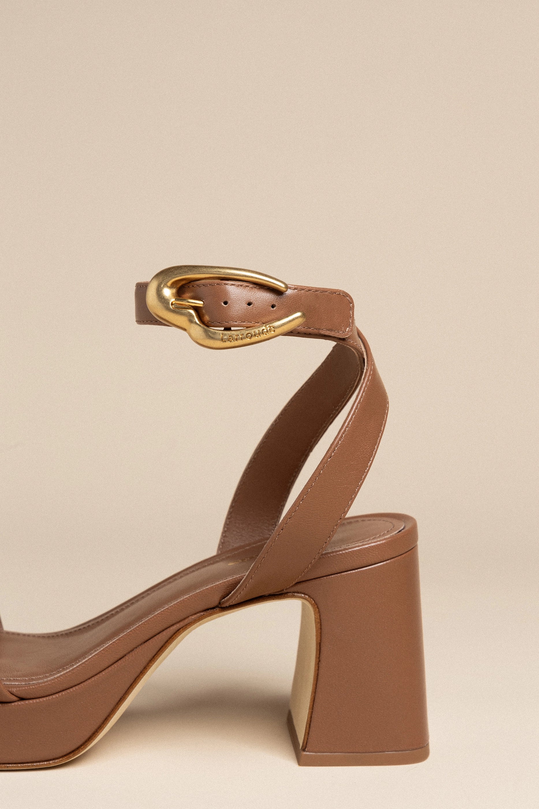 Dolly Verona Low Sandal In Caramel Leather by Larroudé