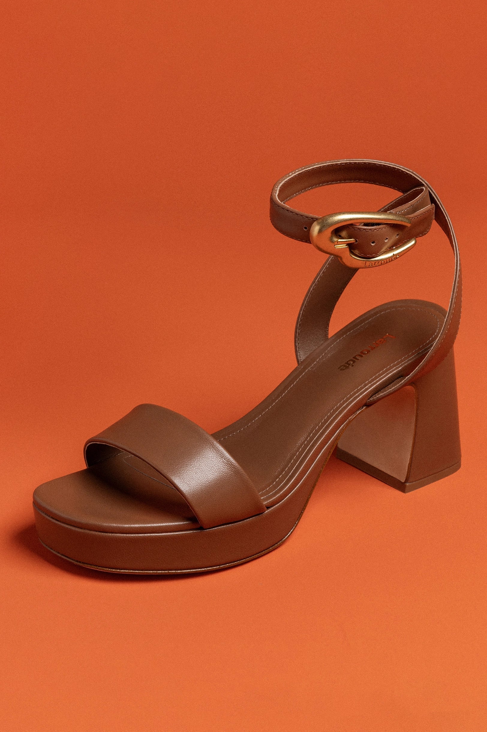 Dolly Verona Low Sandal In Caramel Leather by Larroudé