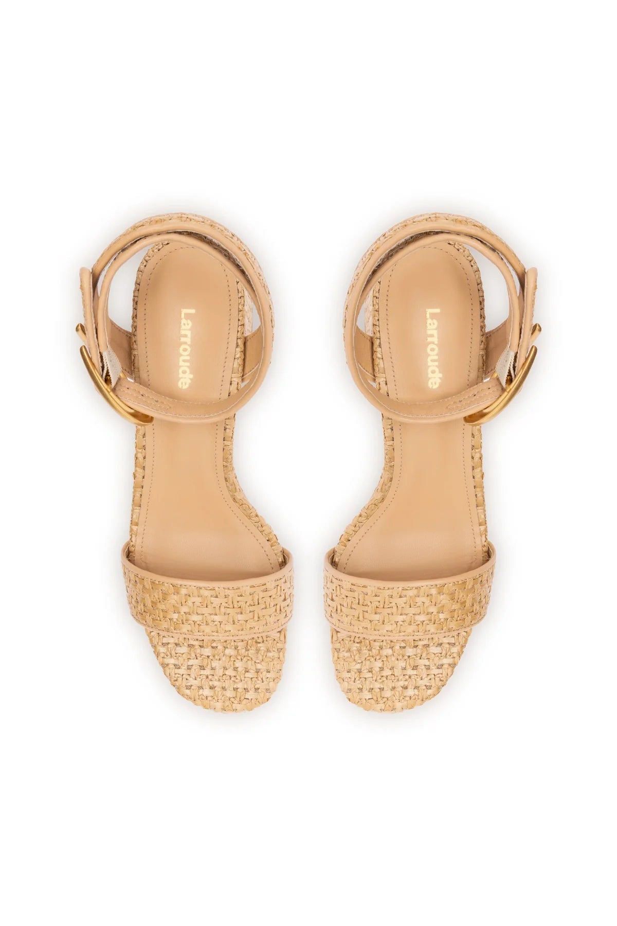 Dolly Verona Low Sandal In Natural Raffia and Beige Leather by Larroudé