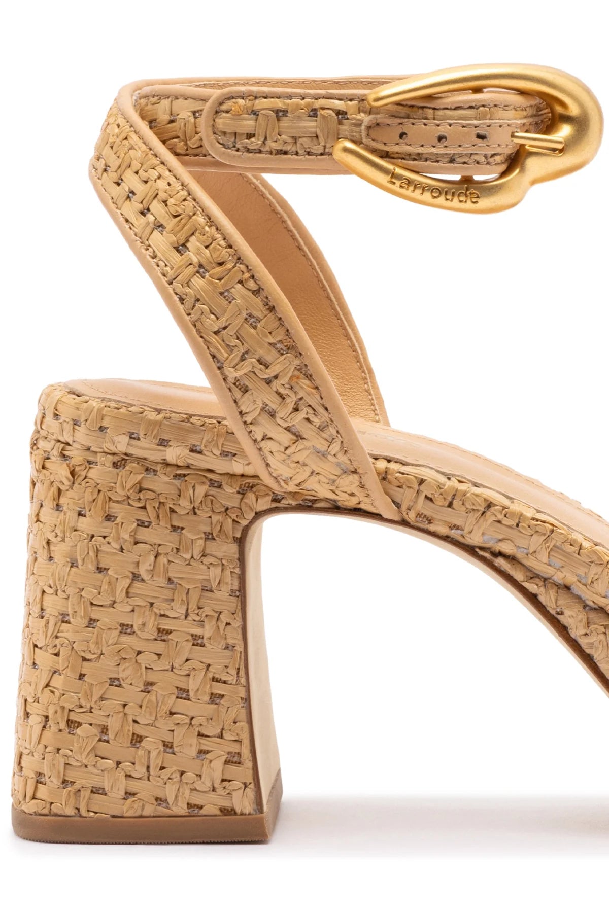 Dolly Verona Low Sandal In Natural Raffia and Beige Leather by Larroudé