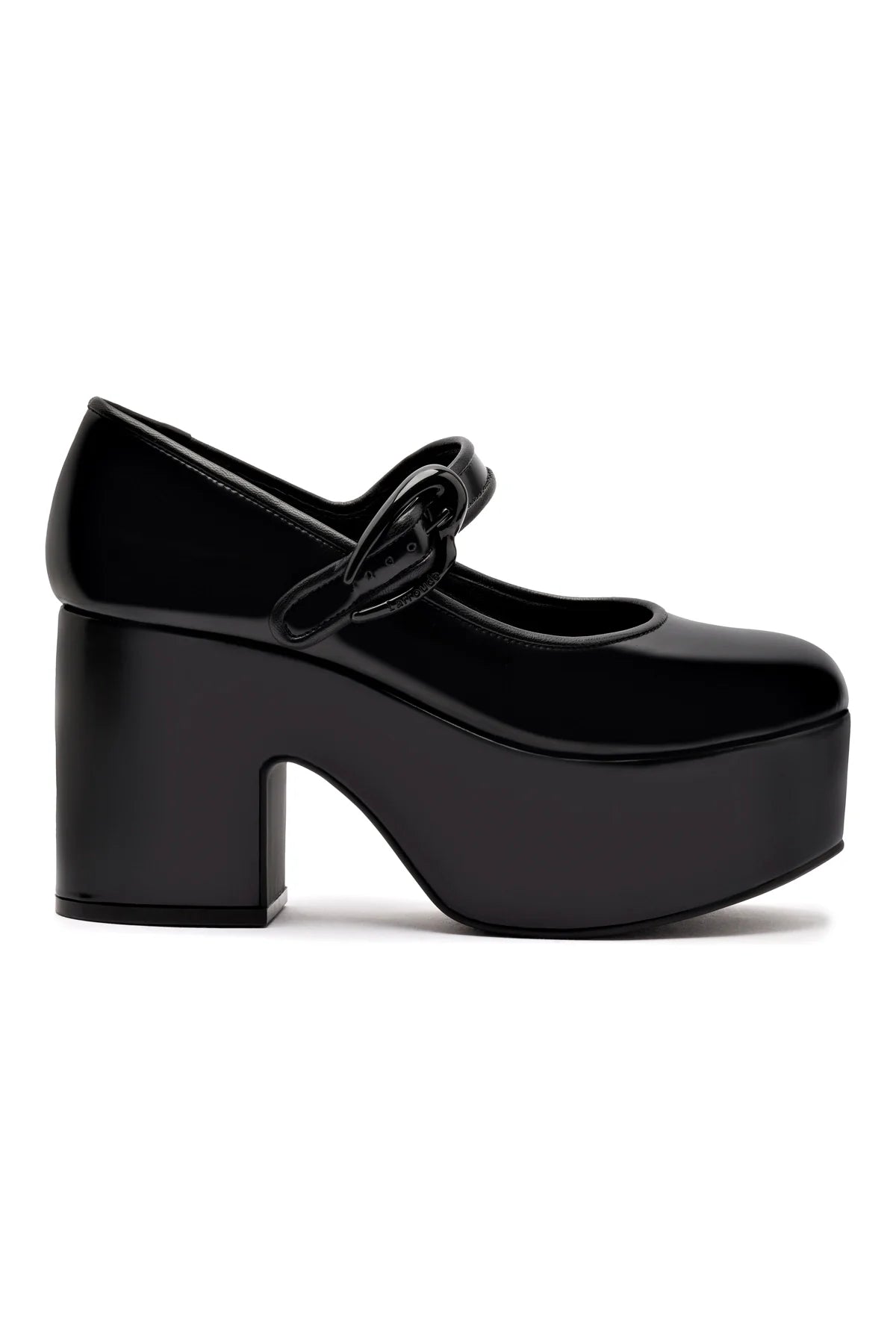 Verona Flatform In Black Box Leather by Larroudé
