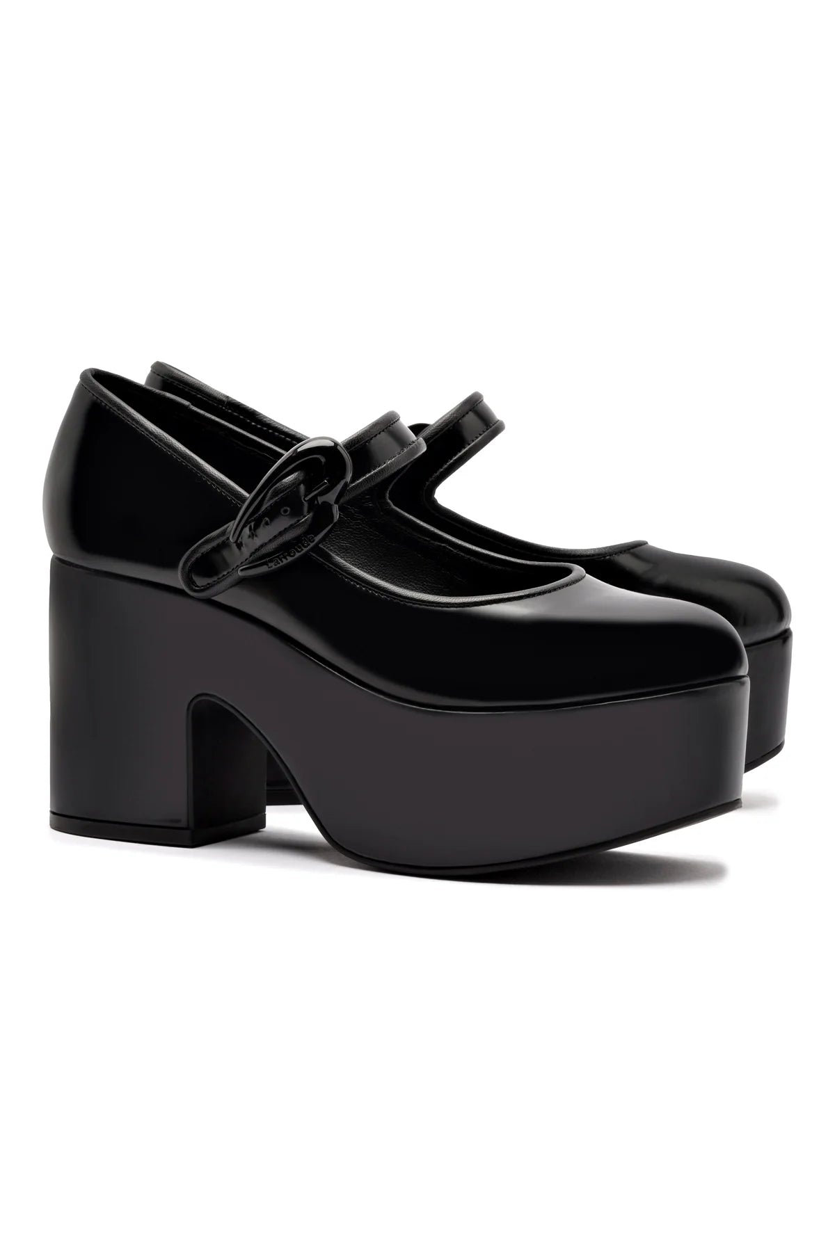 Verona Flatform In Black Box Leather by Larroudé