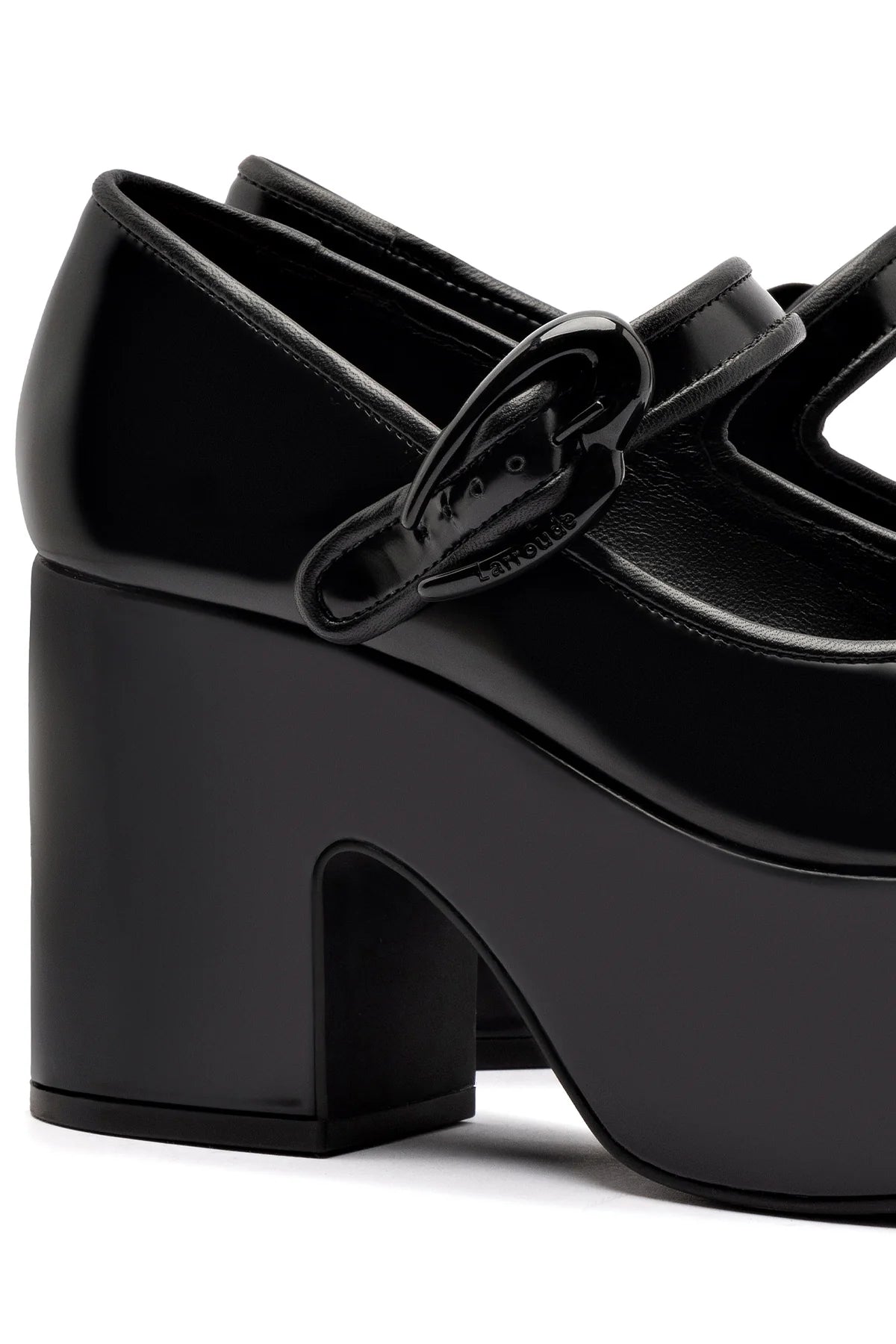 Verona Flatform In Black Box Leather by Larroudé