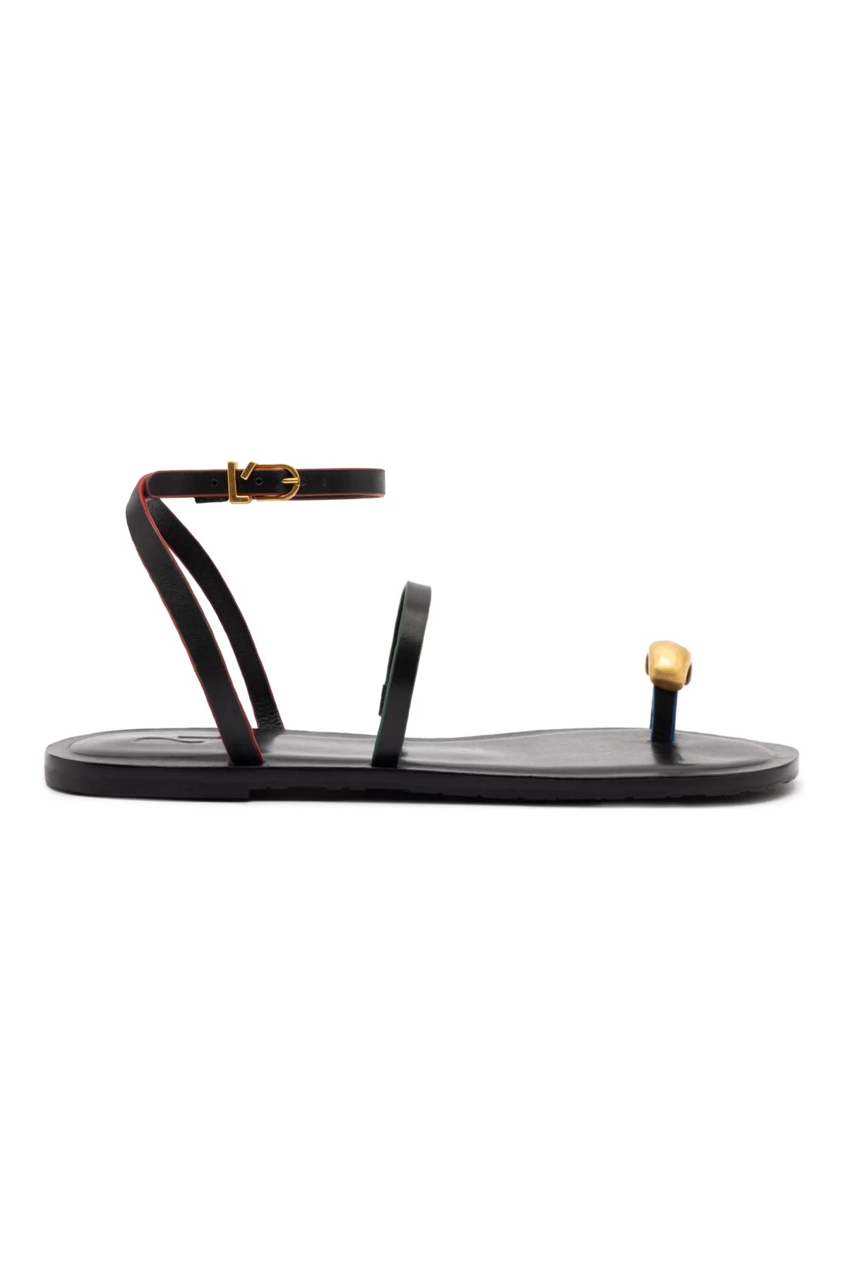 Biarritz Flat Sandal In Black Leather by Larroudé