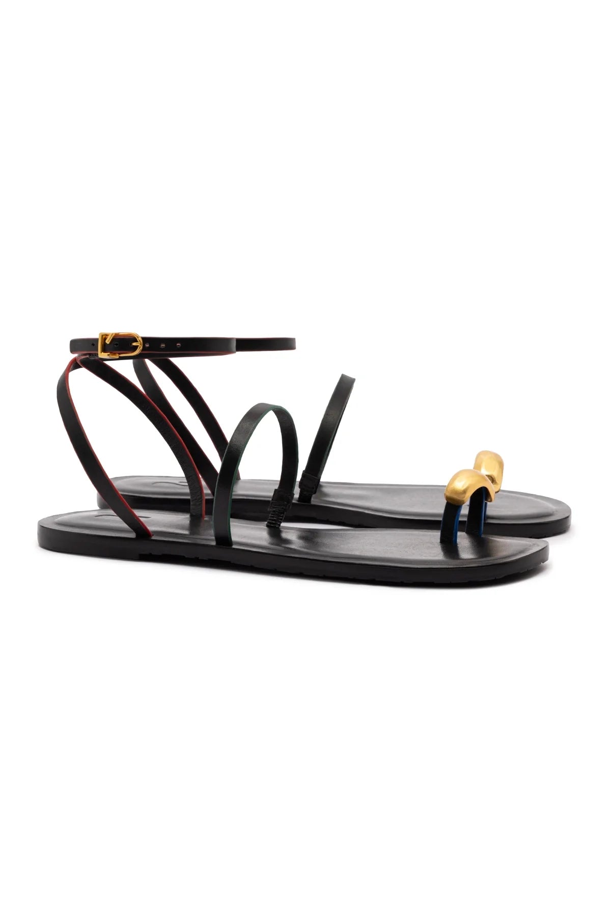 Biarritz Flat Sandal In Black Leather by Larroudé