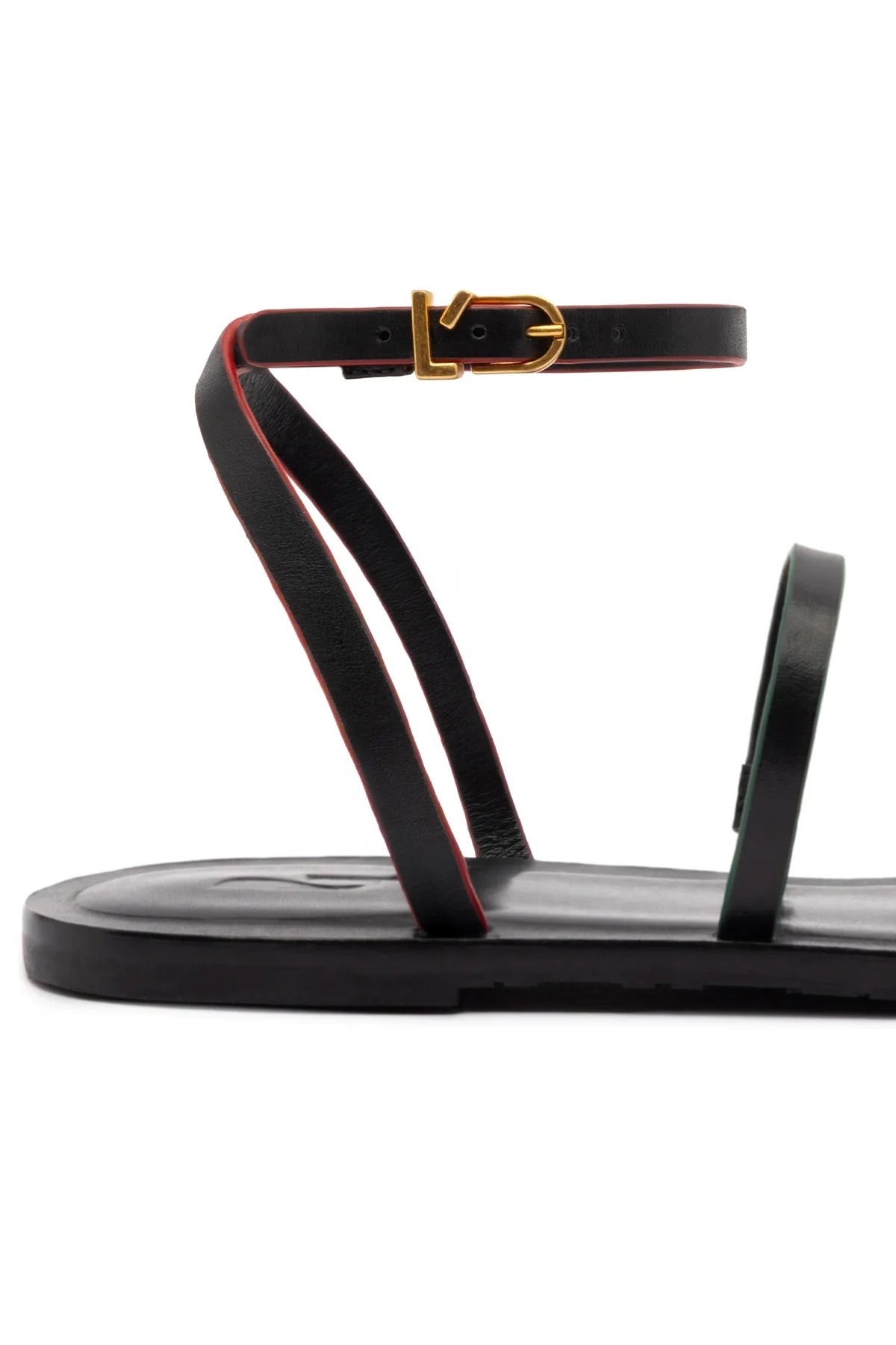 Biarritz Flat Sandal In Black Leather by Larroudé