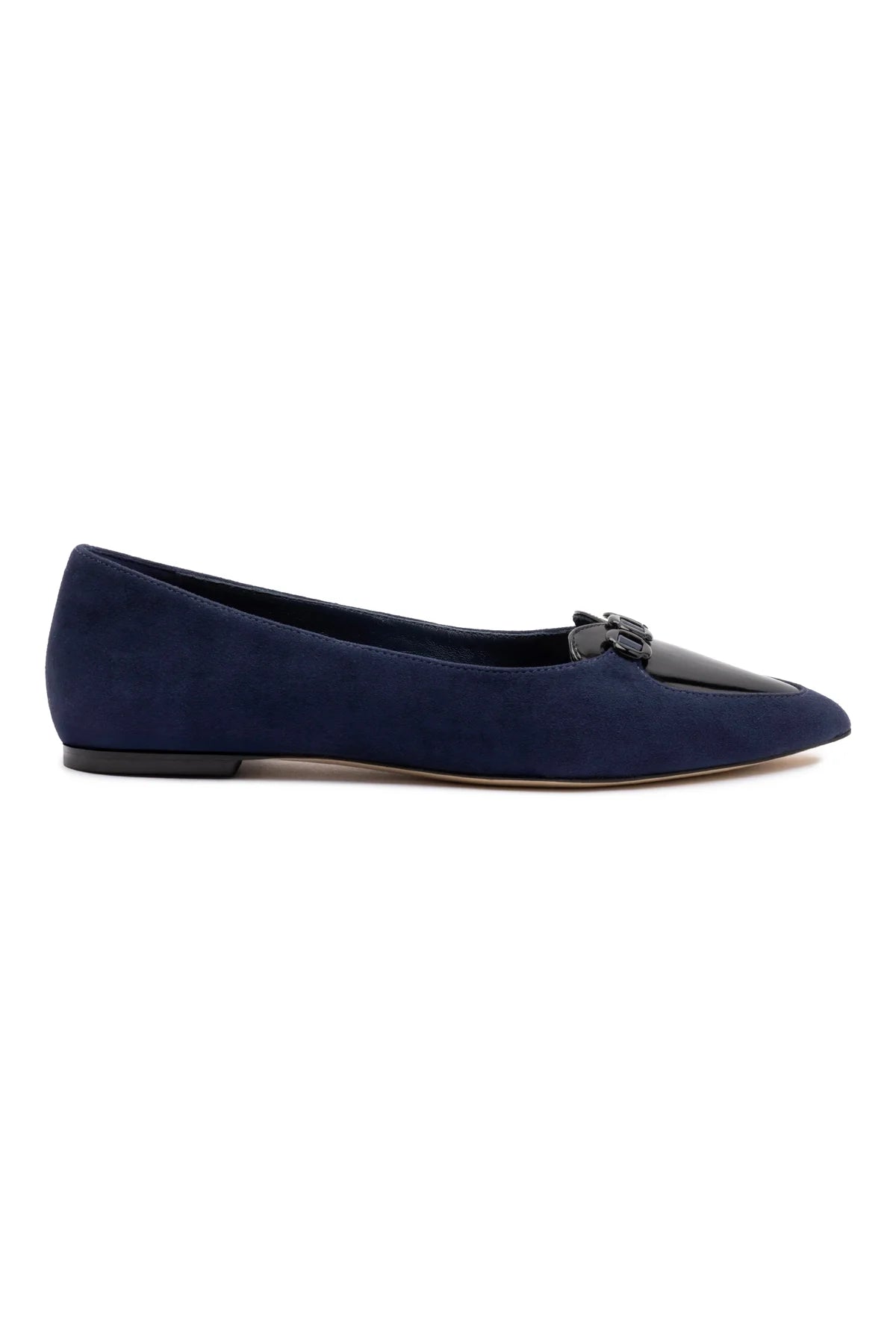 Audrey Flat In Navy Suede by Larroudé