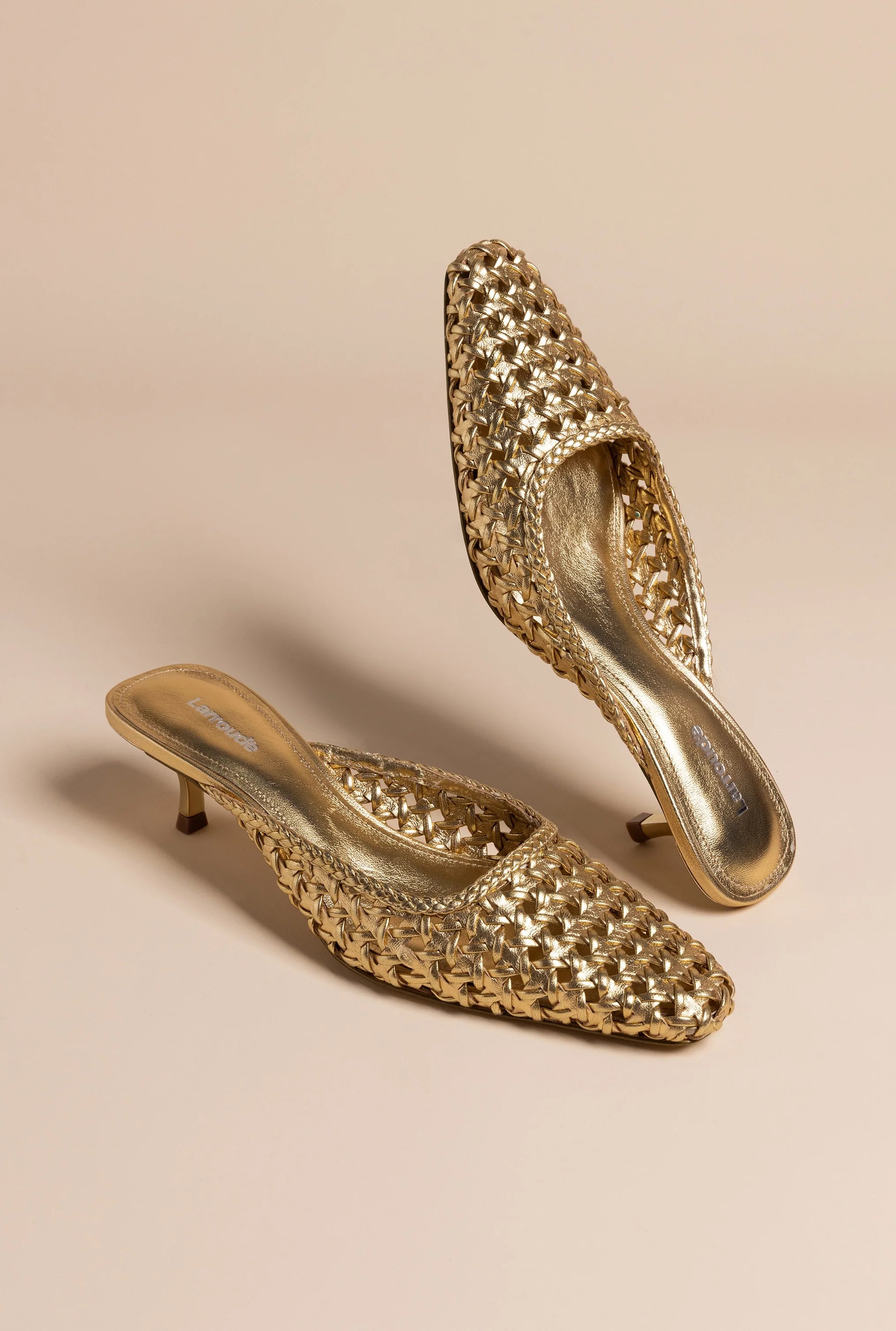Amal Macrame Mule In Gold Metallic Leather by Larroudé