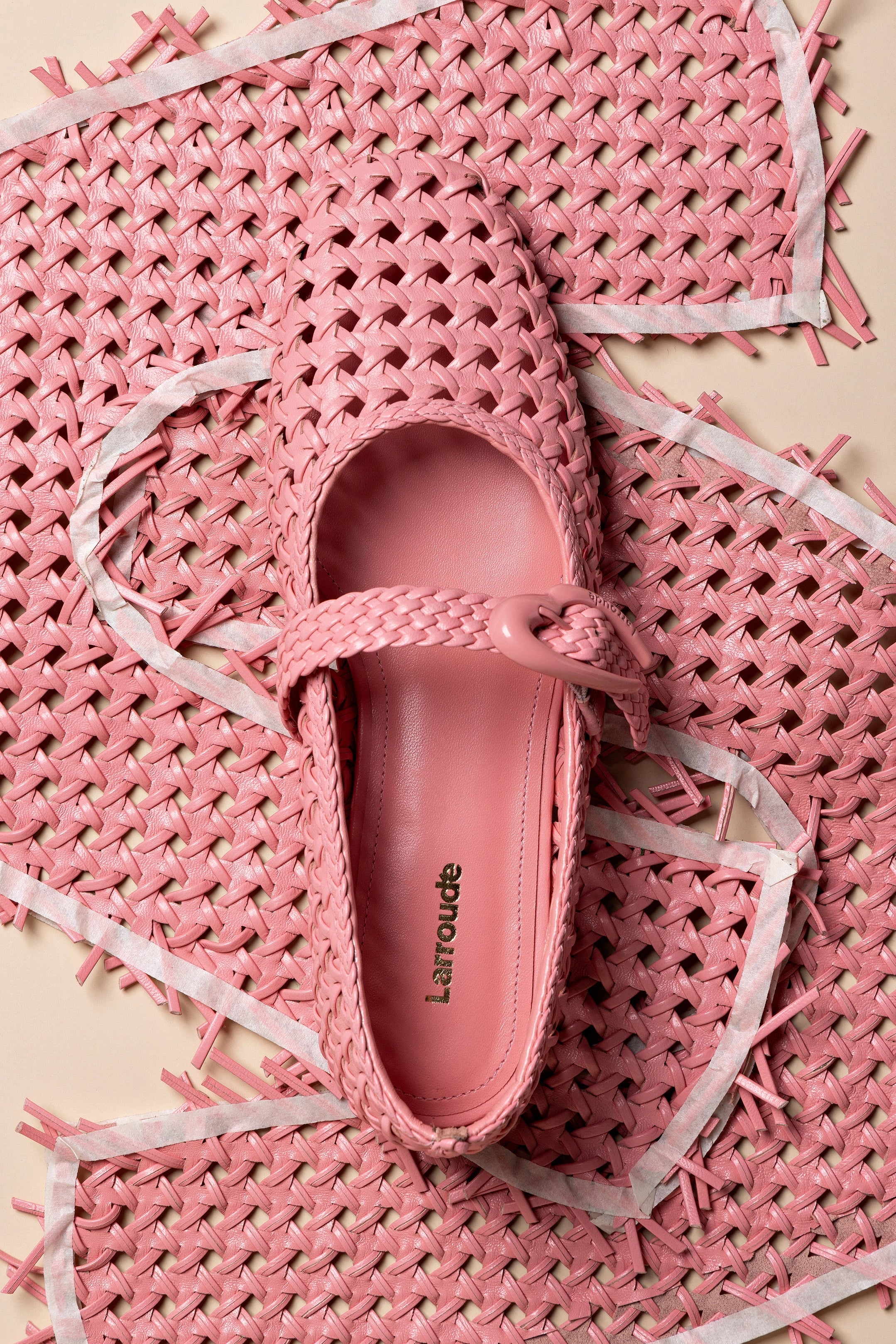 Verona Macrame Ballet Flat In Sorbet Pink Leather by Larroudé