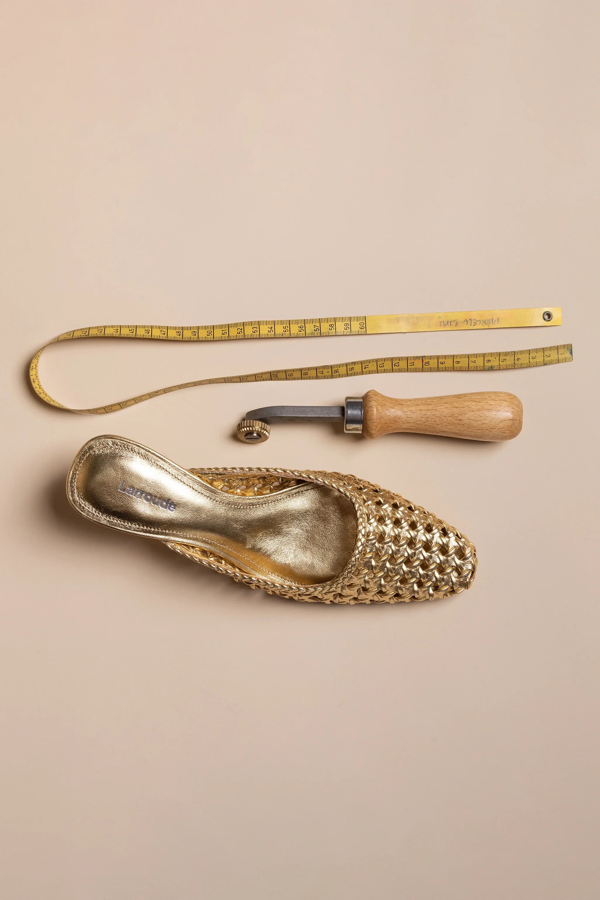 Amal Macrame Mule In Gold Metallic Leather by Larroudé