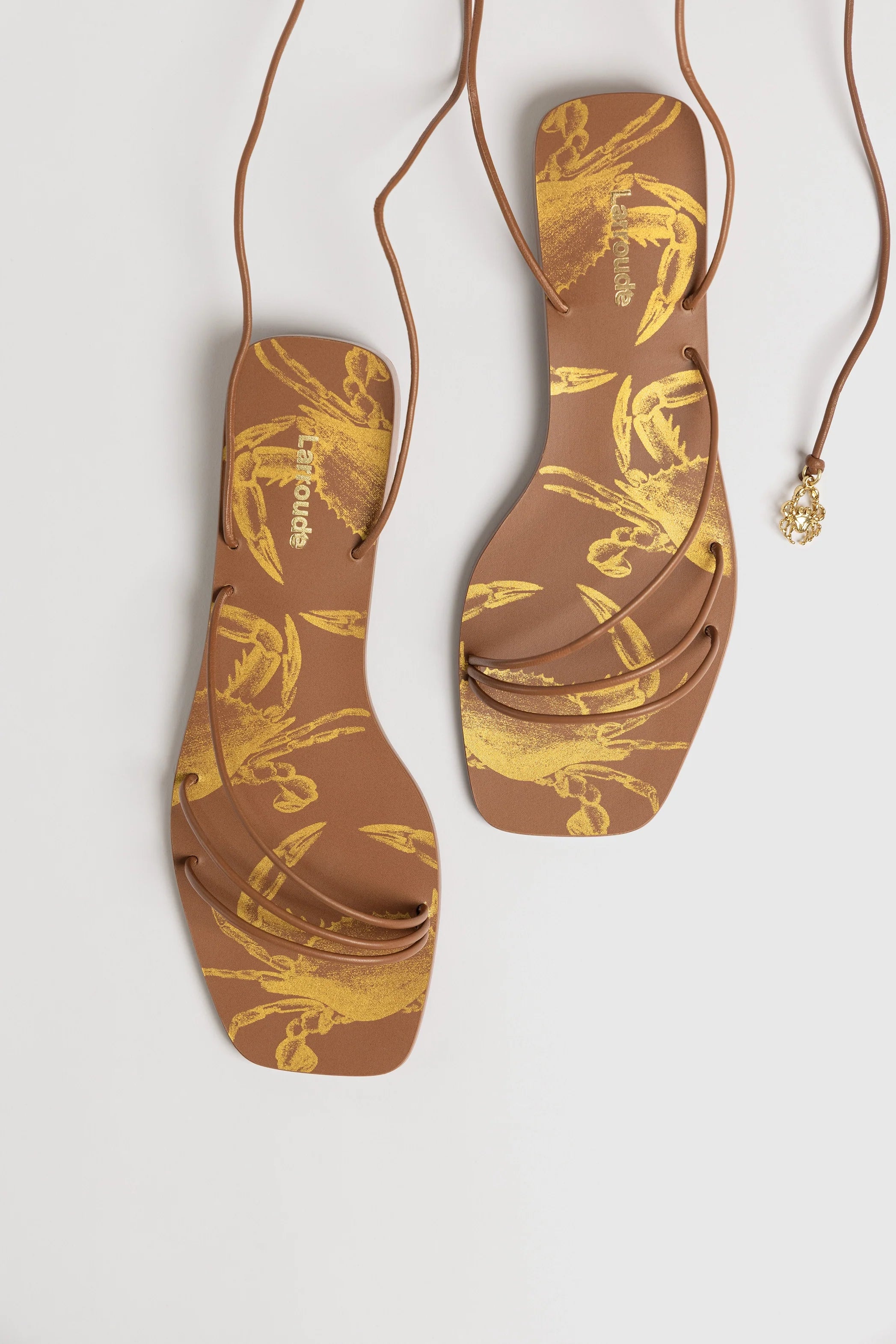 Nadia Flat Sandal In Caramel Leather by Larroudé