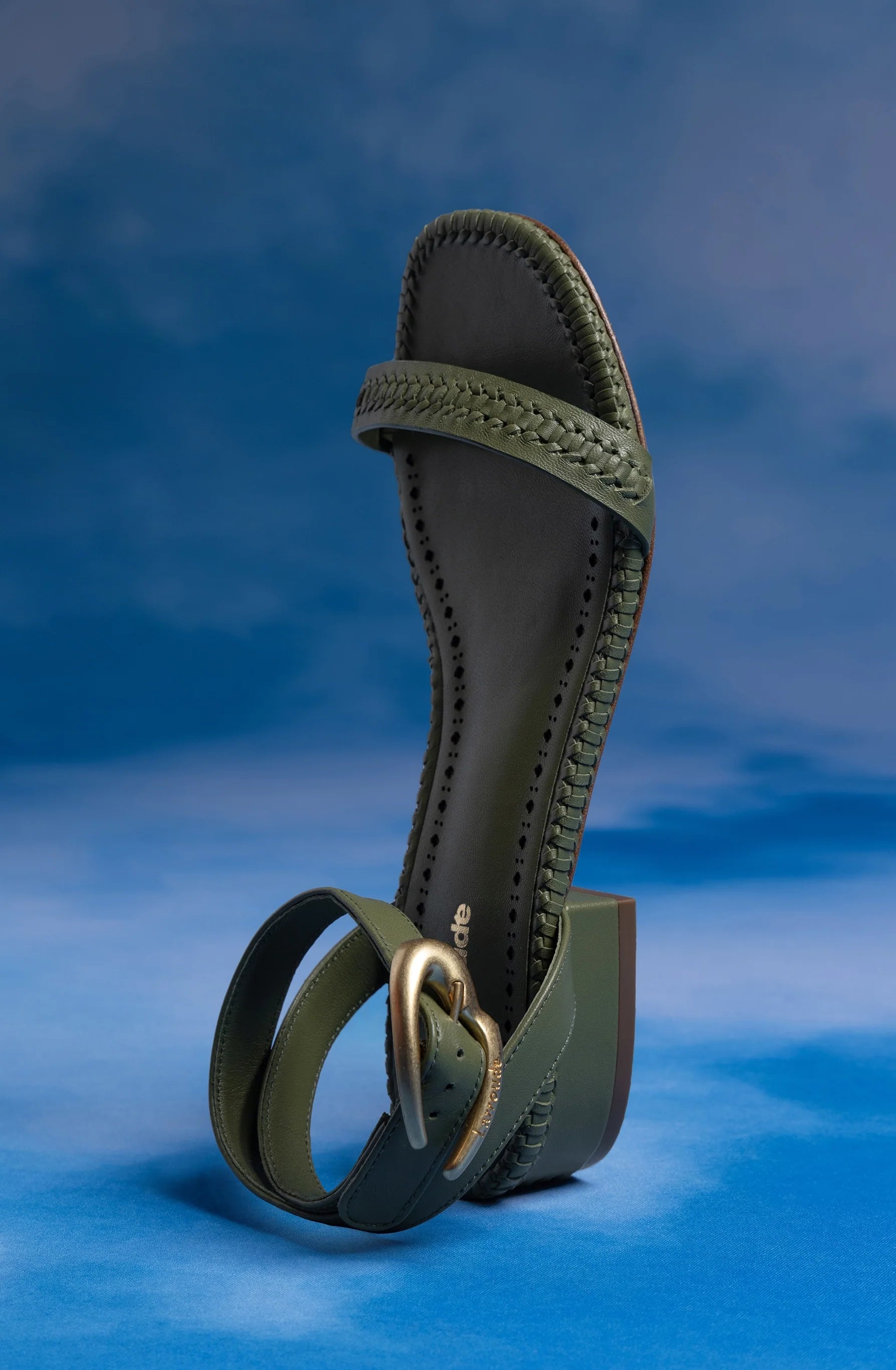 Verona Flat Sandal In Seaweed Leather by Larroudé