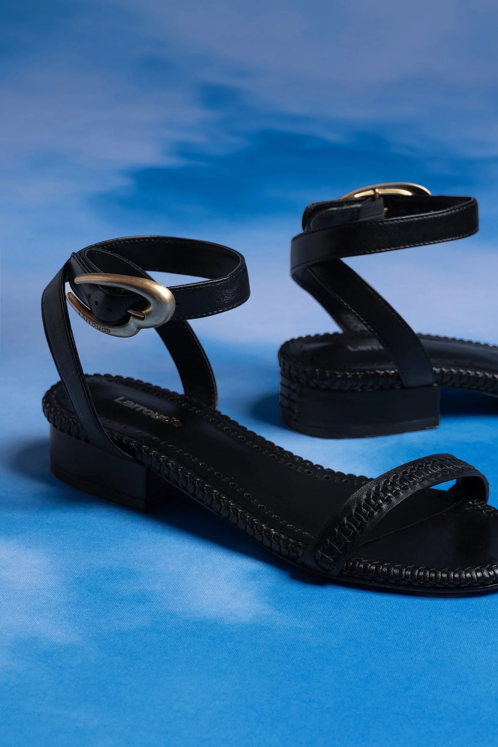 Verona Flat Sandal In Black Leather by Larroudé