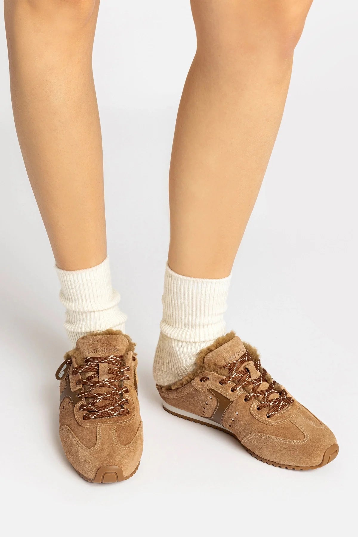 Stella Mule In Peanut Suede And Natural Shearling by Larroudé