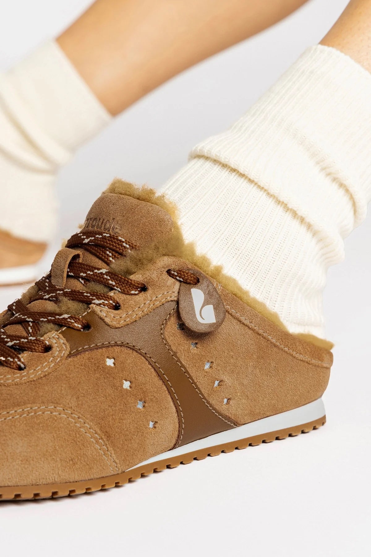 Stella Mule In Peanut Suede And Natural Shearling by Larroudé