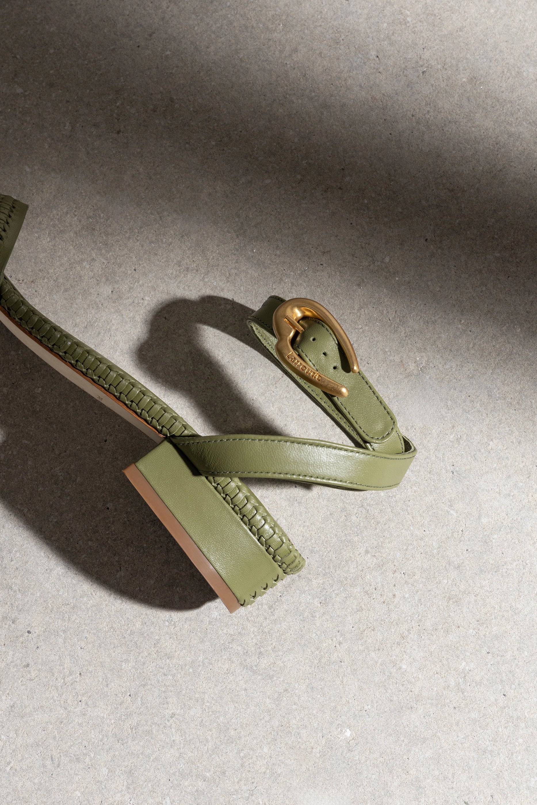 Verona Flat Sandal In Seaweed Leather by Larroudé