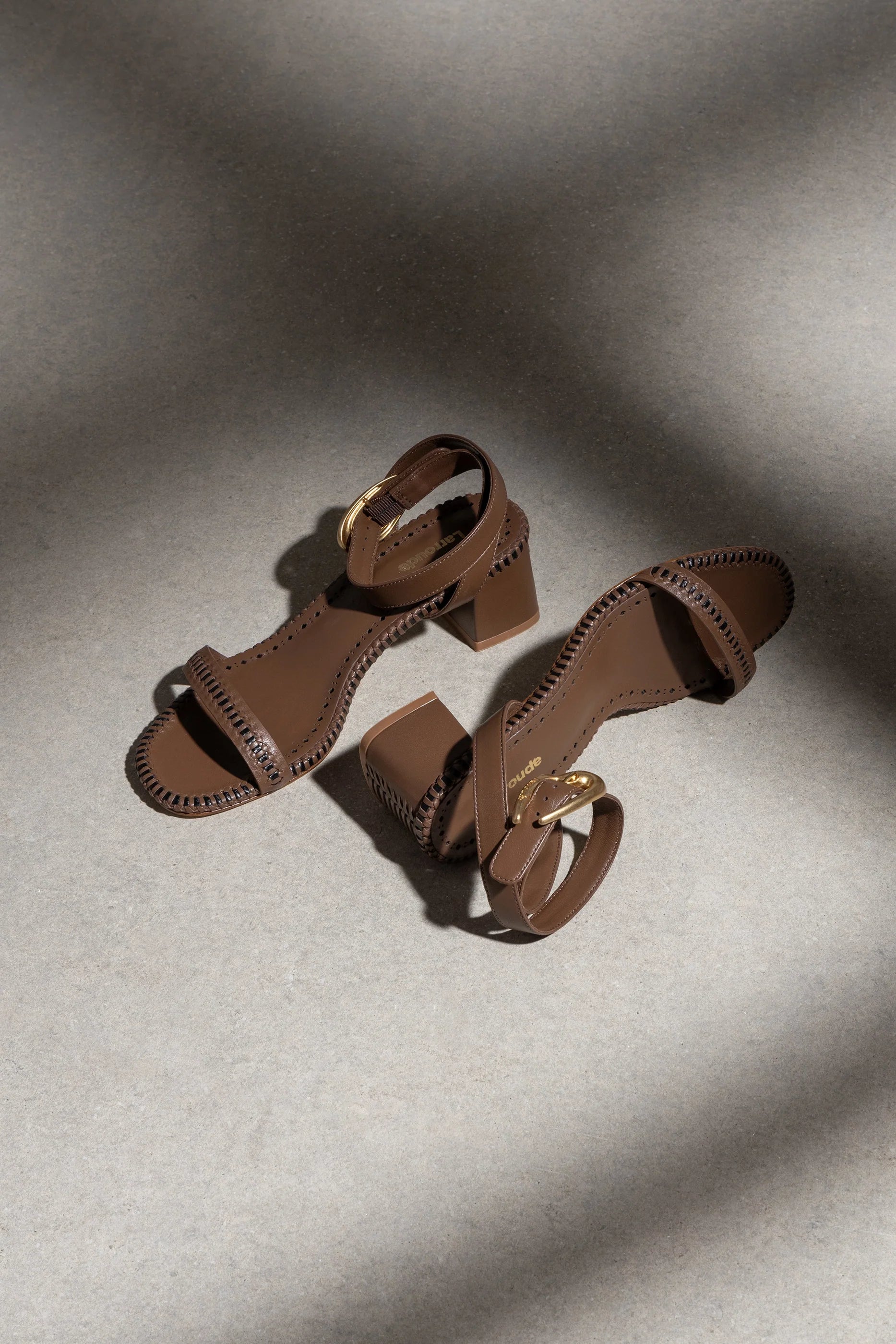 Verona Block Sandal In Burnt Umber Leather by Larroudé
