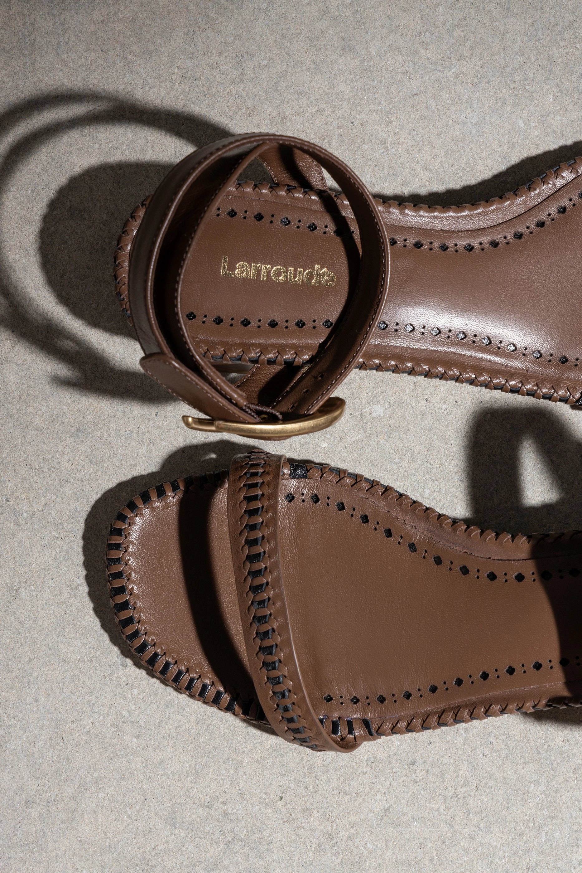 Verona Block Sandal In Burnt Umber Leather by Larroudé