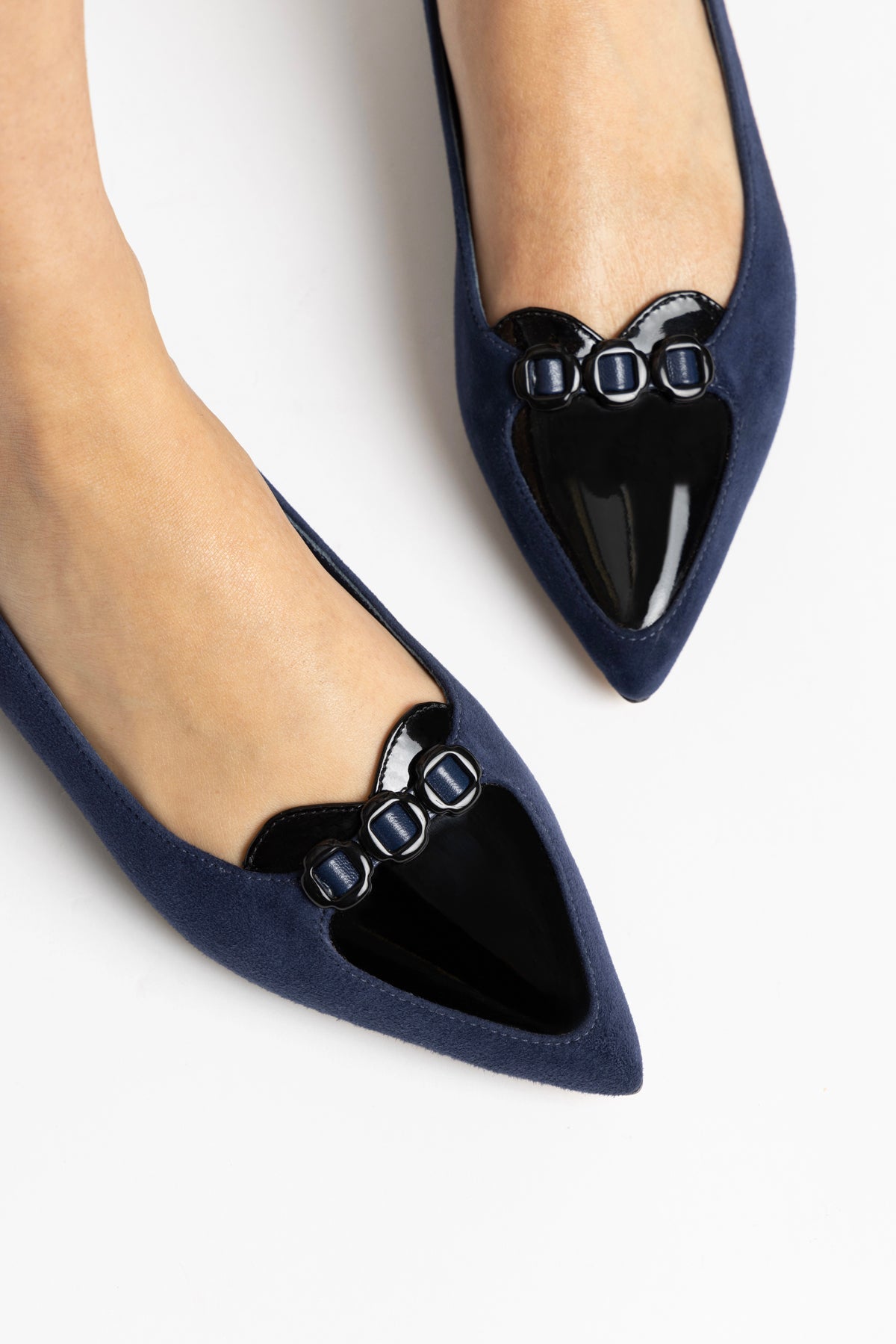 Audrey Flat In Navy Suede by Larroudé
